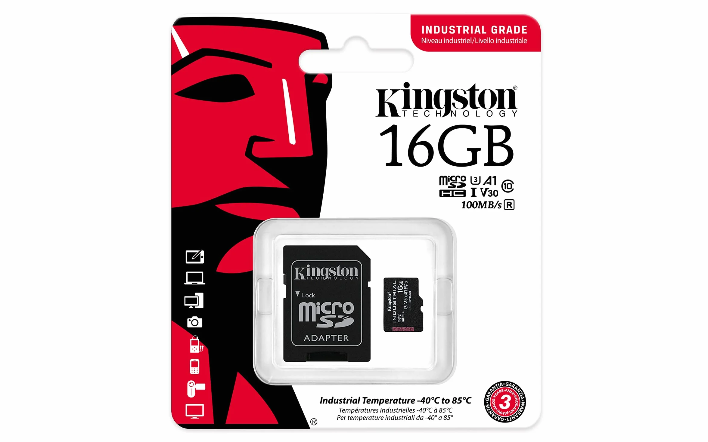 Kingston Industrial microSD -16GB microSDHC Industrial C10 A1 pSLC Scheda + Adattatore SD - SDCIT2/16GB