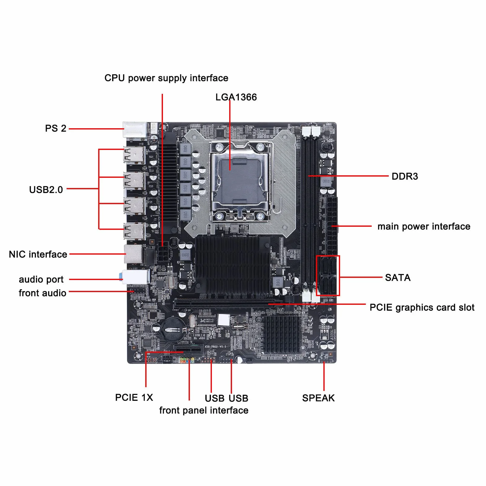 Cuifati Scheda Madre Desktop, Scheda Madre X58 LGA 1366 Gaming, 2 DIMM DDR3, Slot SATA 2.0, Slot per Scheda Grafica PCIE X16, Interfaccia di Rete RJ45