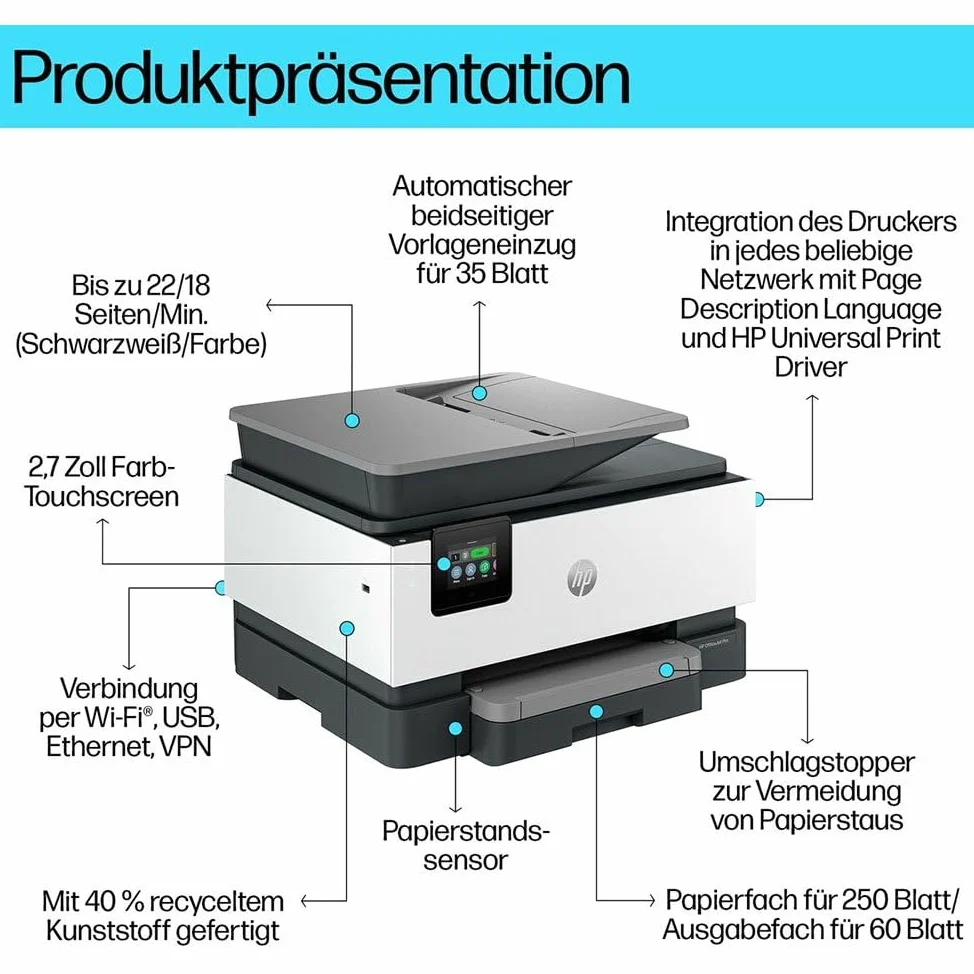 HP Officejet Pro 9120b All-in-One - Multifunktionsdrucker - Farbe - Tintenstrahl - Legal (216 x 356 mm)
