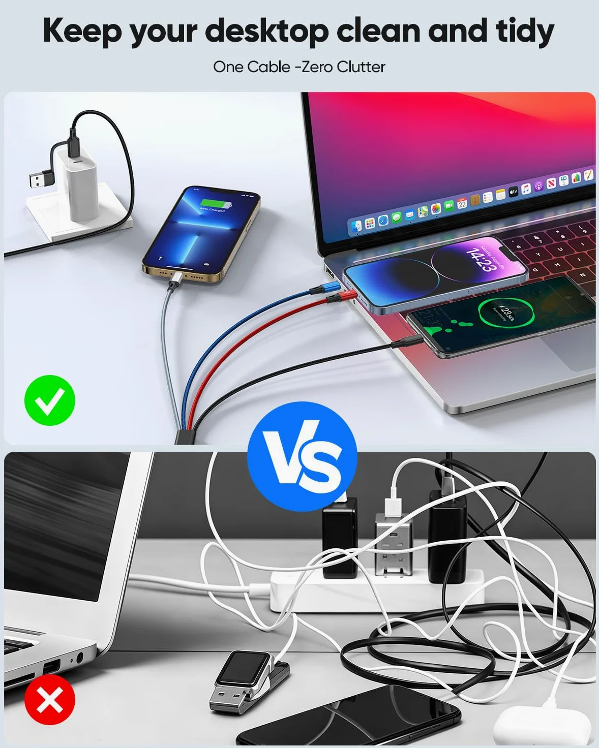 Cavo di ricarica multiplo 6 in 1 (3,5 m, confezione da 2), cavo di ricarica multiplo intrecciato, USB A/C a tipo C/Lightning* 2/Micro USB universale cavo di ricarica per iPhone, Samsung, orologio