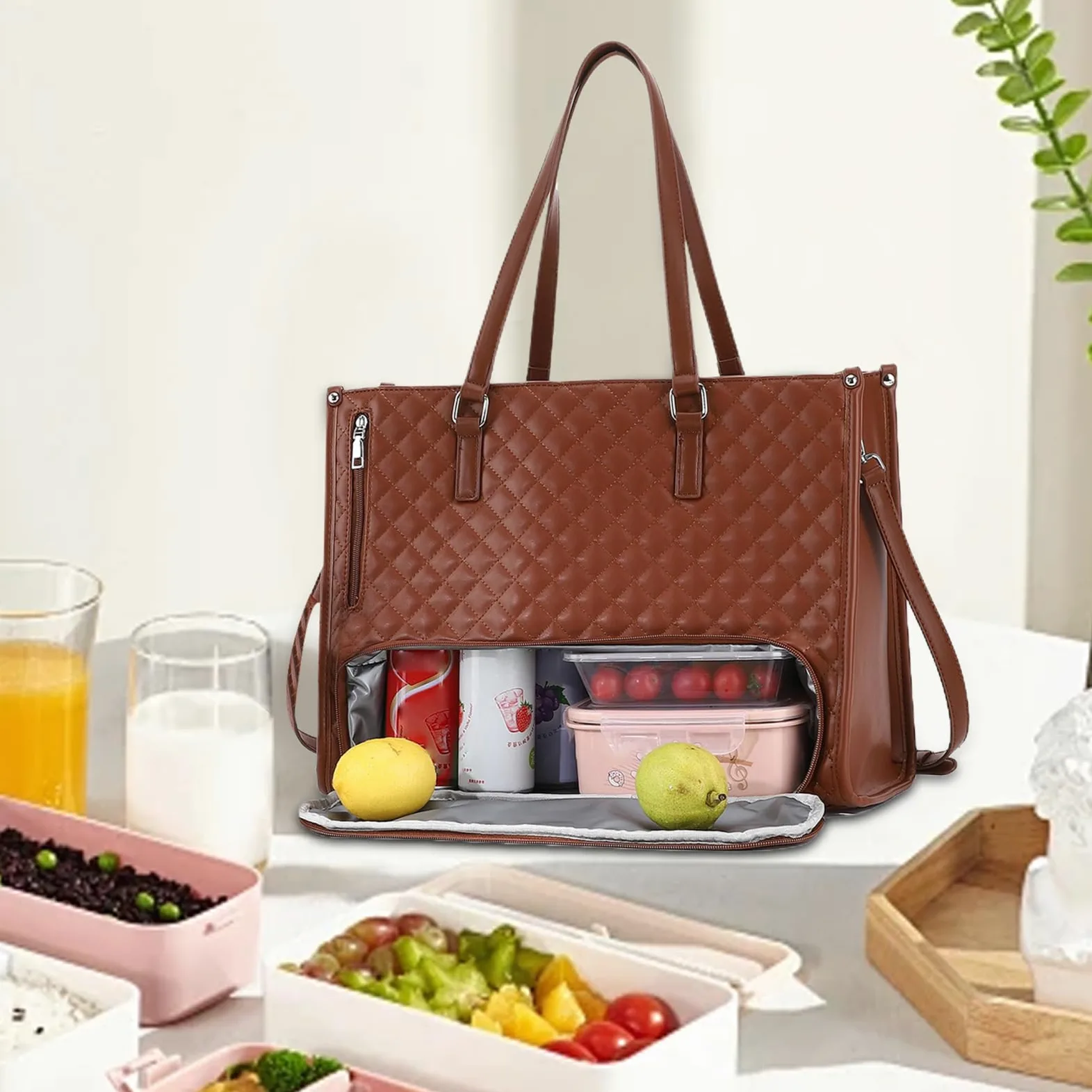 Borsa Tote con Scompartimento Pranzo Zaino Termico Per Laptop | Tote Per Pranzo Da 39,6 Centimetri per Computer Portatile Acqua Cibo Donne Studente Ufficio Infermiere Professioniste