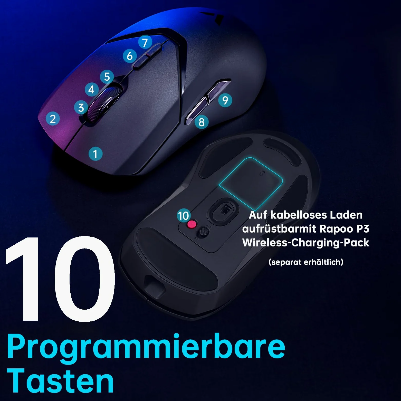 Rapoo VT9PRO 1K Mouse Wireless Gaming 68g Ultraleggero Mouse da Gioco | PAW3398 26K DPI, 1000Hz, Batteria 160 Ore, 10 Tasti Programmabili, Memoria Integrata, Mouse Ricaricabile per PC/ Mac, Bianco