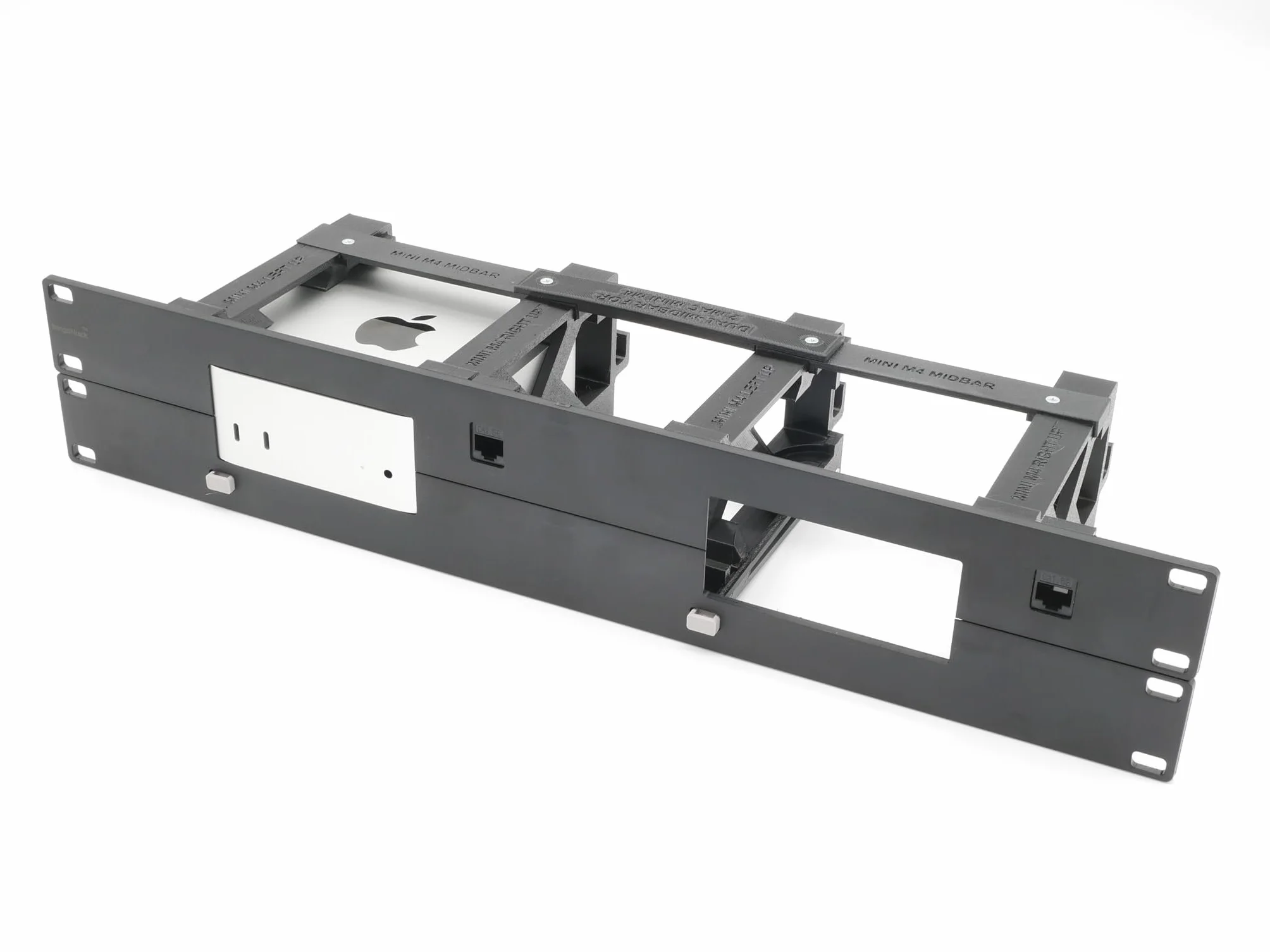 Rack Mount for 1 Apple mac Mini M4 -Remote on/off Button -1 ethernet Keyst.