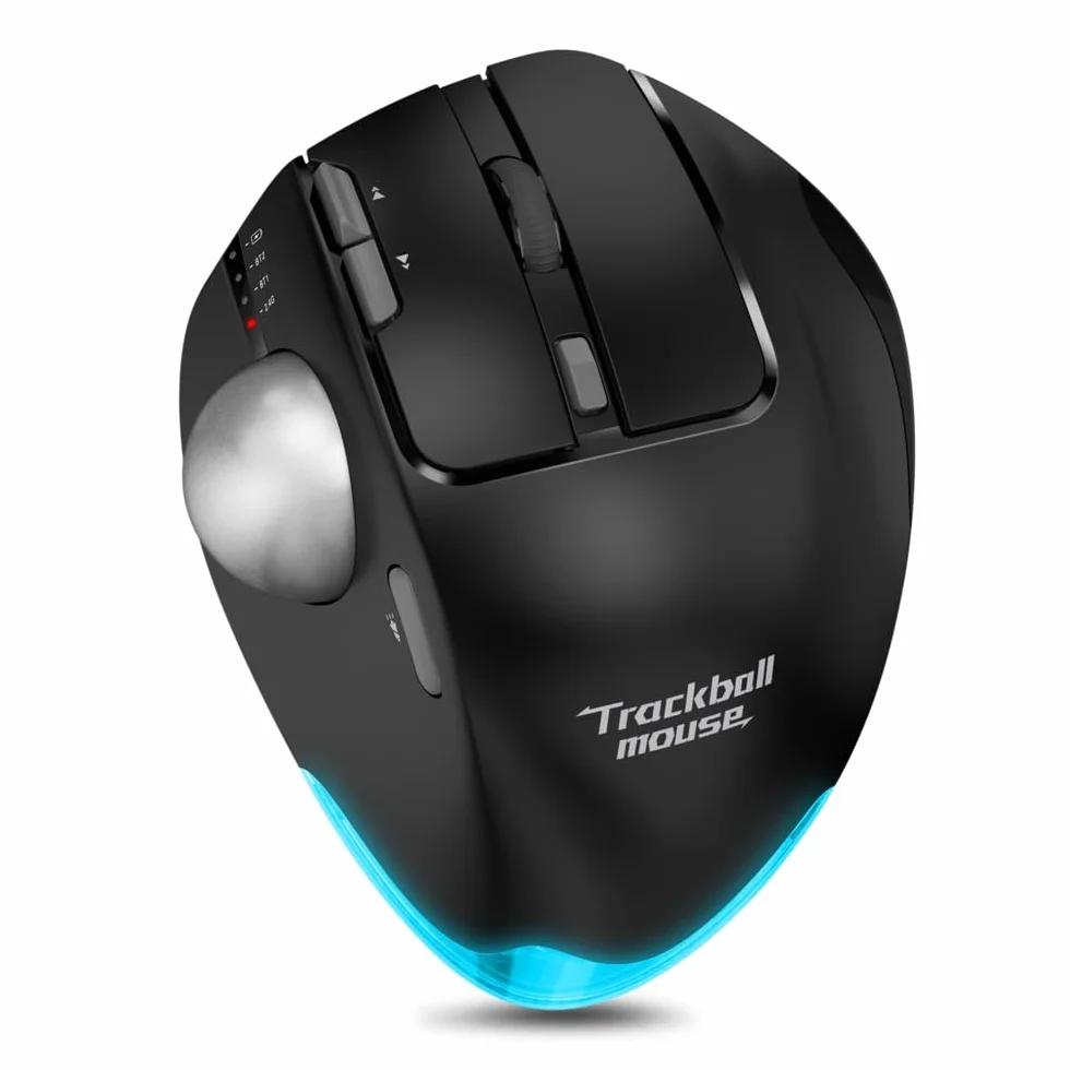 zelotes Mouse Trackball Bluetooth,Ricaricabili,4000DPI,Mouse Wireless (BT 5.0/3.0 + 2.4G),8 Pulsanti con Ricevitore USB,Design Ergonomico Senza Fili, per PC,Laptop,Tablets (Nero)