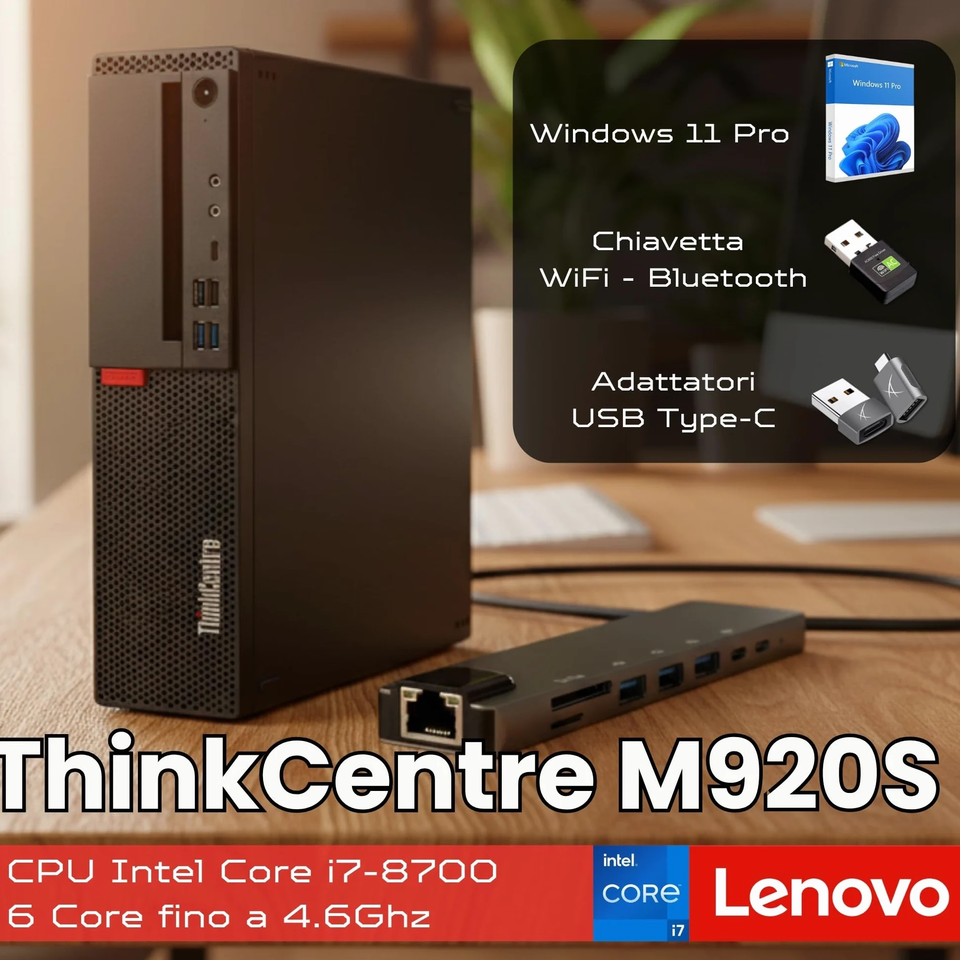 Lenovo ThinkCentre M720S Intel i7 8700 12 thread 4.60 GHz Business Office Multimedia Computer con 3 anni di garanzia! - 16 GB - 1000 GB SSD - USB 3.0 - WLAN - Windows 11 Prof. 64 bit - #8268