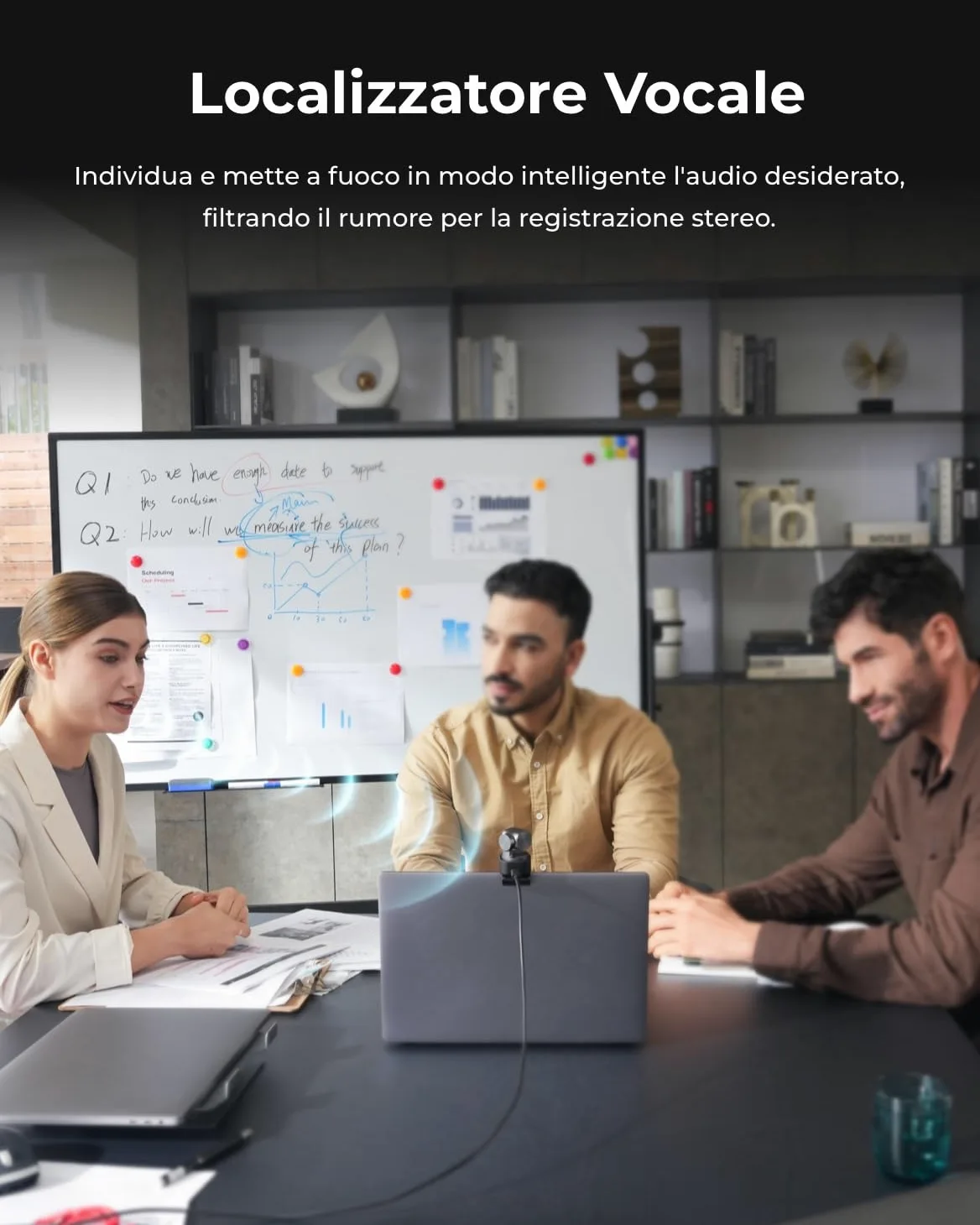 OBSBOT Tiny 3 AI-Powered Spatial Audio 4K Webcam, AI Tracking PTZ Camera con Sensore 1/1,28", Tri-Mic, Sprach- & Gestensteuerung, 120FPS, HDR, Web cam per PC, Laptop, Streaming e Meeting, Switch 2
