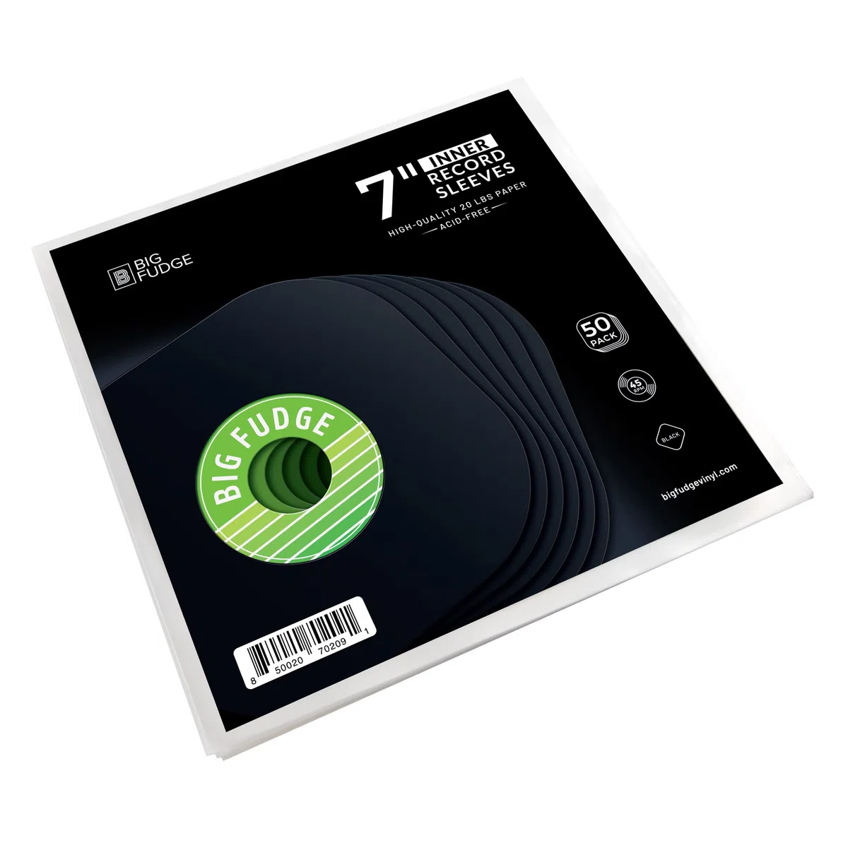 Big Fudge Edizione speciale nera | Buste interne per dischi in vinile 50x | Realizzato in carta pesante e priva di acidi | Copertine per album con angoli arrotondati| Giacche Slim Record | 7"