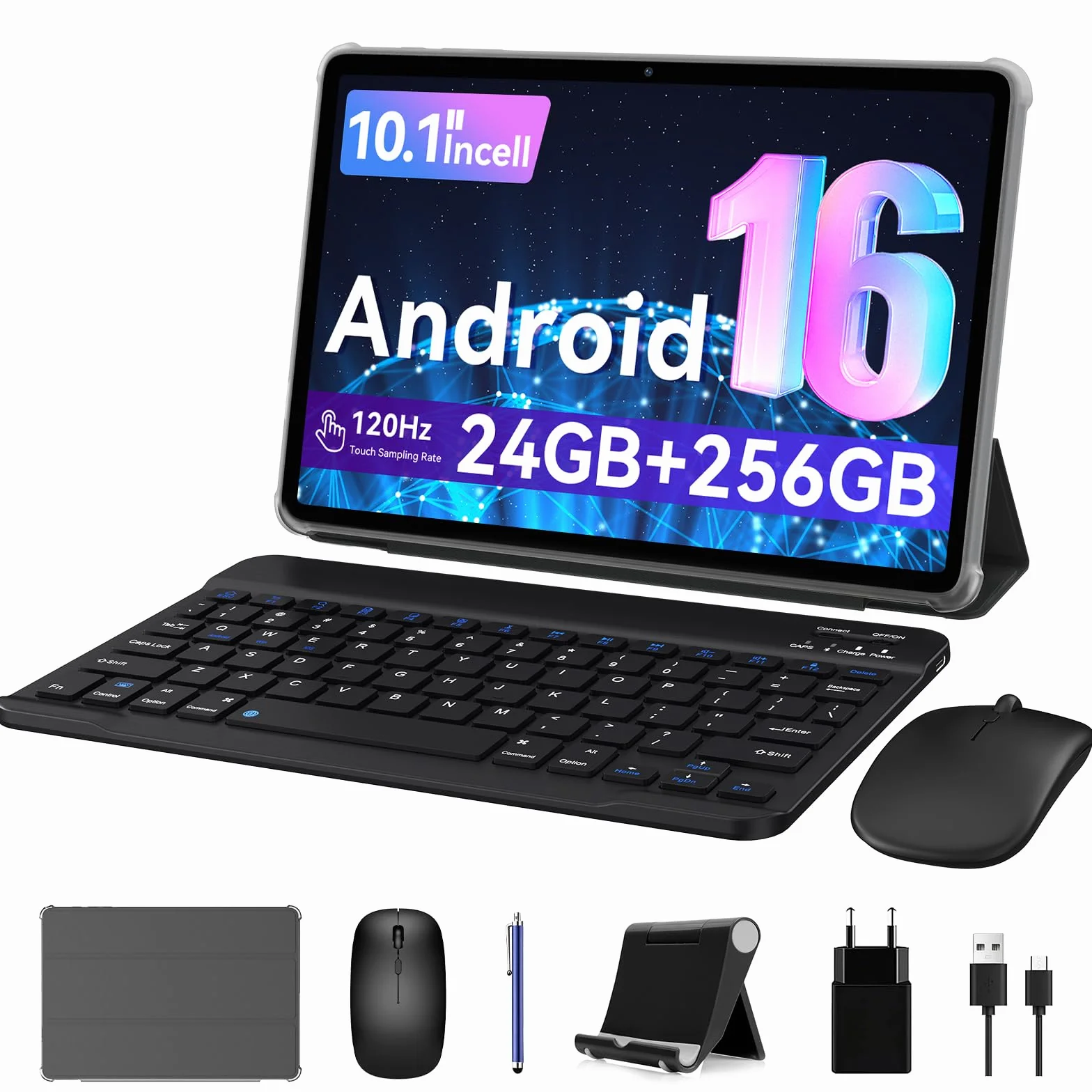 2026 Tablet 10 Pollici Android 16, 24 GB RAM+256 GB ROM, 5000 mAh | Ultimo tablet – prestazioni top: Con tastiera, mouse, supporto e stilo – Gemi AI, 8MP + 16MP