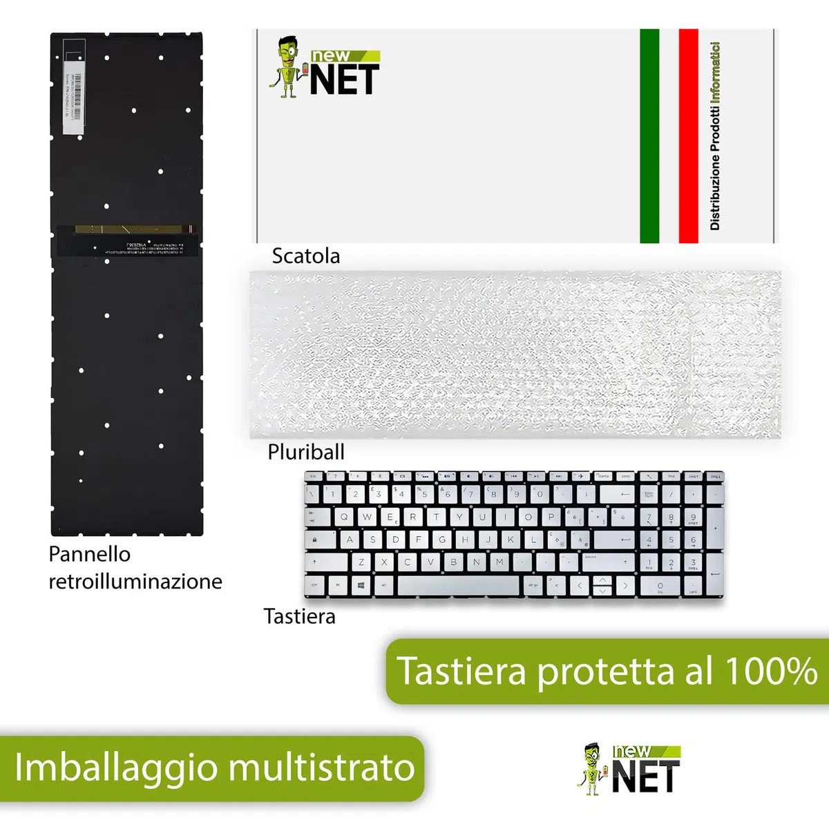 new net - Tastiera Compatibile con HP Pavilion 15-CW, 15-cw0000, 15-cw0006nl, 15-cw0009nl, 15-cw0010nl, 15-cw0011nl [Senza Frame - Colore Tasti Argento - Retroilluminata - Layout ITA]