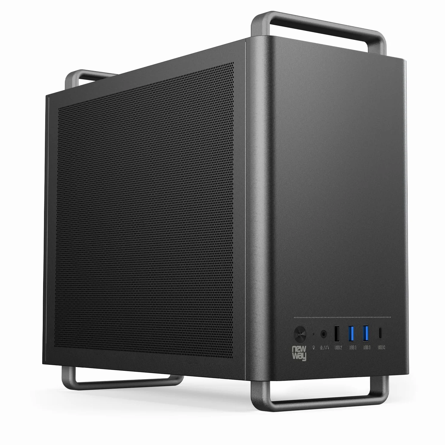 NEWWAY NC1 Case PC Mini Tower Portatile - Compatibile con Mini-ITX, ITX, Micro-ATX - USB Tipo C - 1 x Ventola Inclusa 9MM 3 PIN Molex - Parete in Rete Metallica - Nero