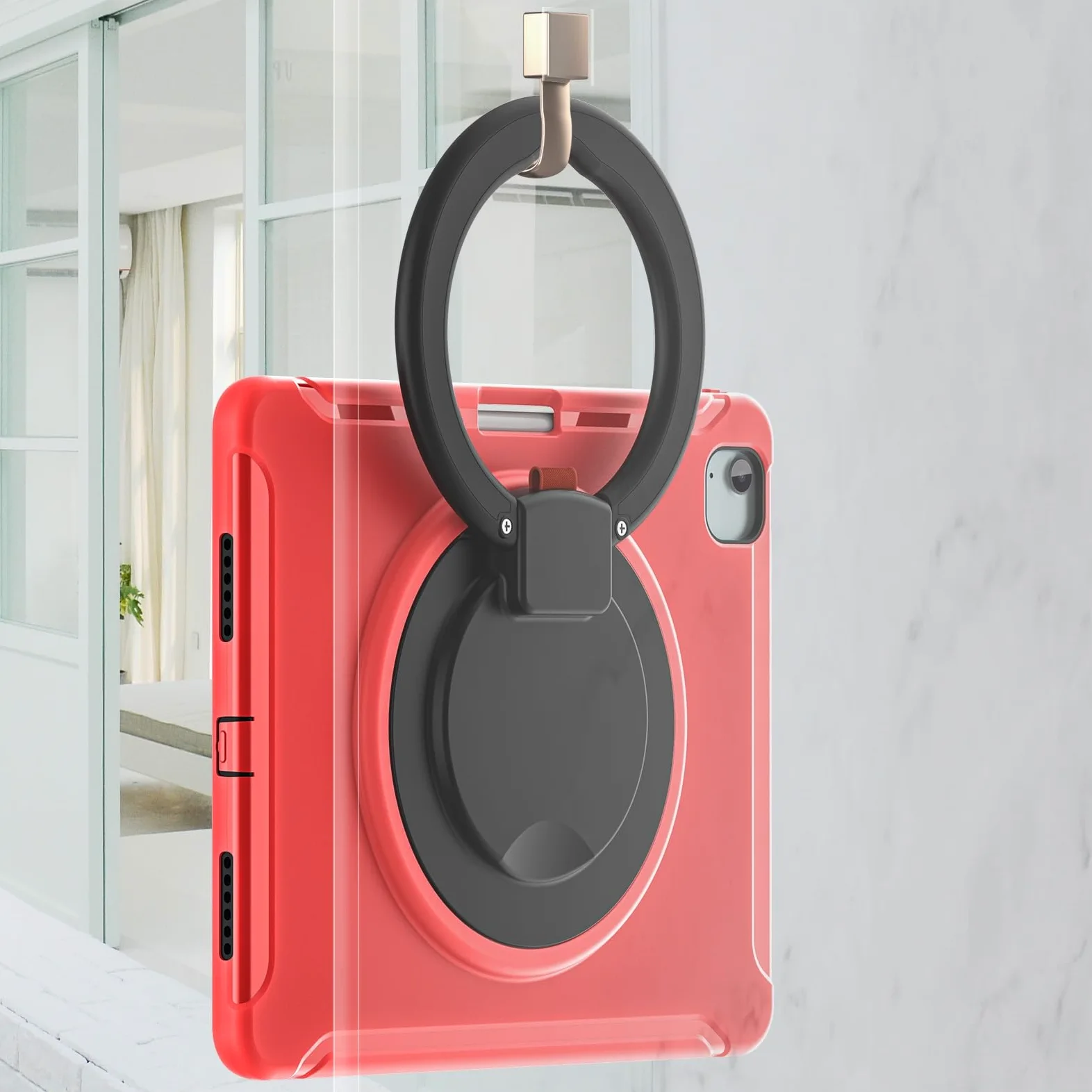 Custodia protettiva per tablet robusta per iPad Air 13 pollici, custodia protettiva robusta ibrida con impugnatura, supporto girevole (rosso)
