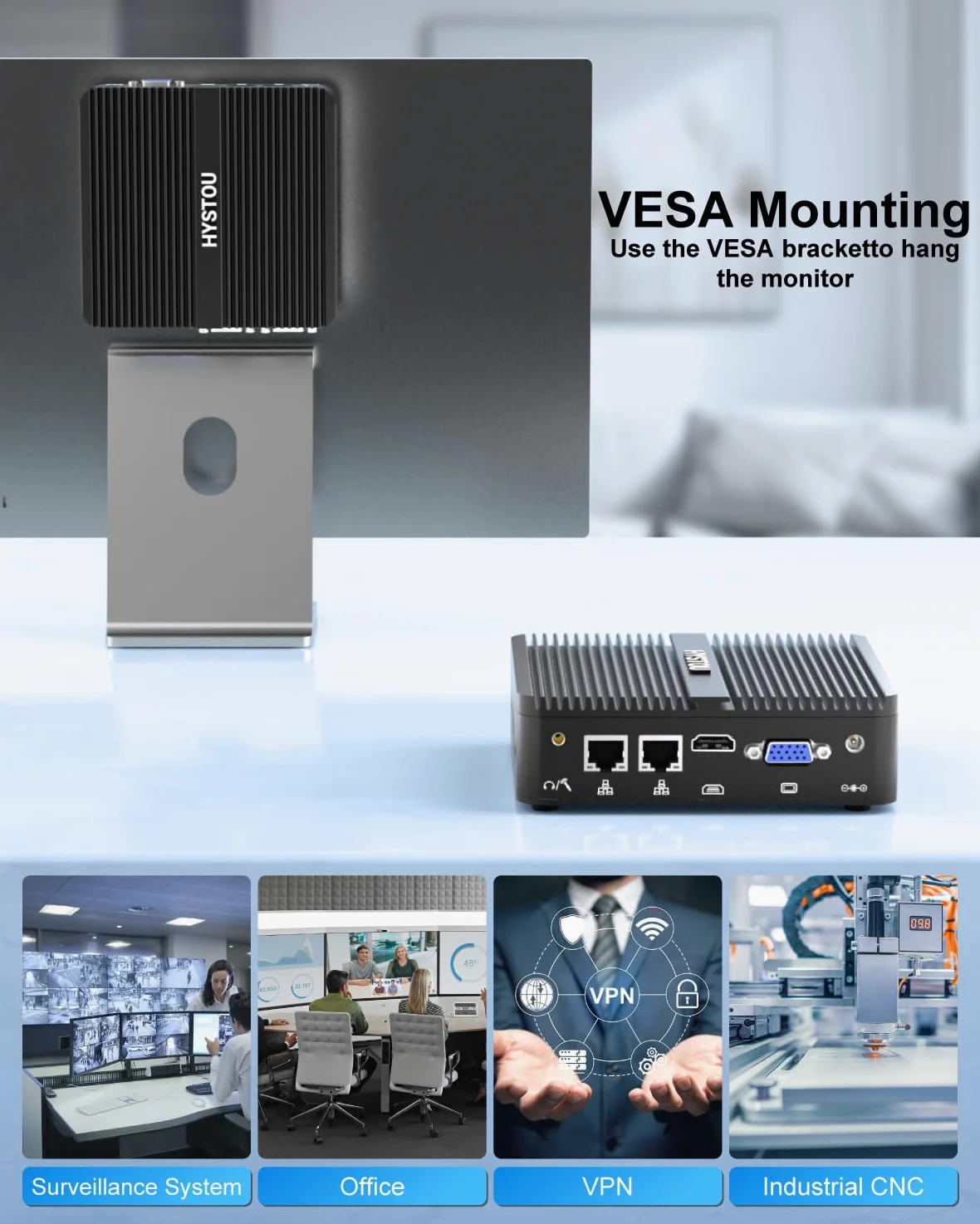HYSTOU PC Industriale Core J5005 8GB Ram 128GB SSD Mini PC Fanless per Industriale