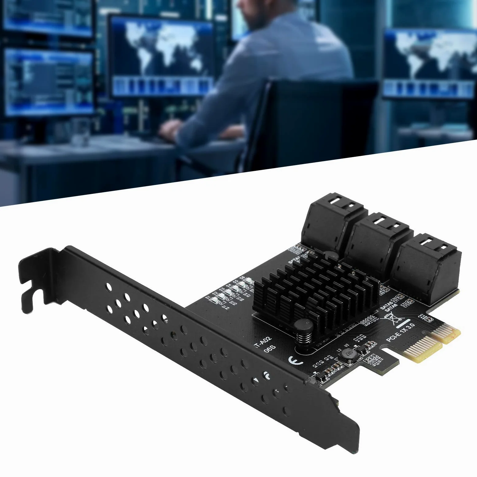 GOWENIC Scheda di Espansione PCIe a 6 Porte Scheda Controller 6G con ASM1166, Host PCI-E 4X 8X 16X, Indicatore di attività LED Blu, Dissipatore di Calore, Plug and Play per