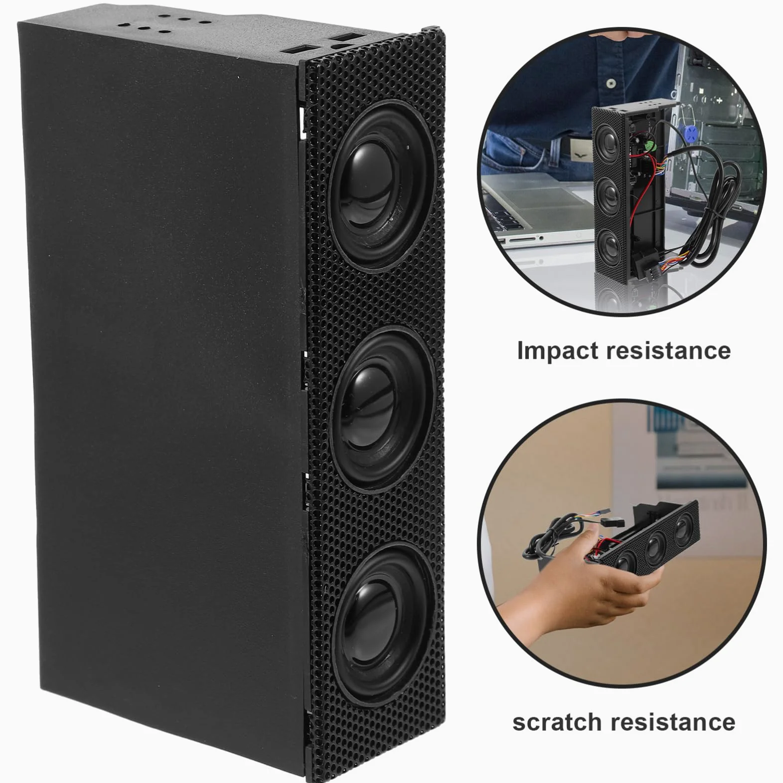Happyyami Altoparlante Stereo Surround per Pc Nero, Altoparlante Frontale per Case Computer Suono Immersivo e Slot unità Ottica, Accessorio Audio per Appassionati di Musica e Gaming