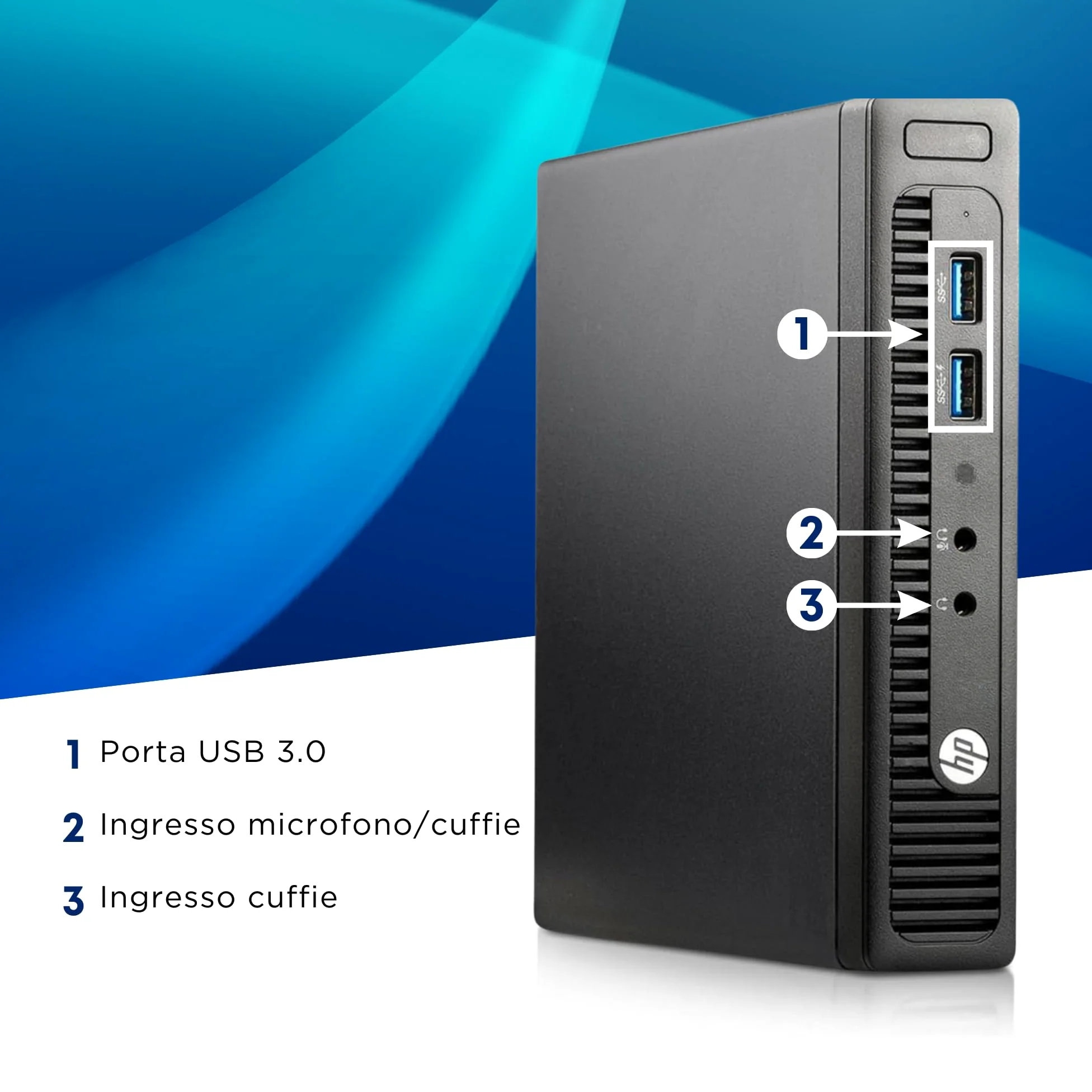 HP, Prodesk Mini PC, Intel i5-4570T 2 core 2,9 Ghz, Ram 8Gb SSD 256Gb, VGA, Display Port, Wi-fi, (Ricondizionato)