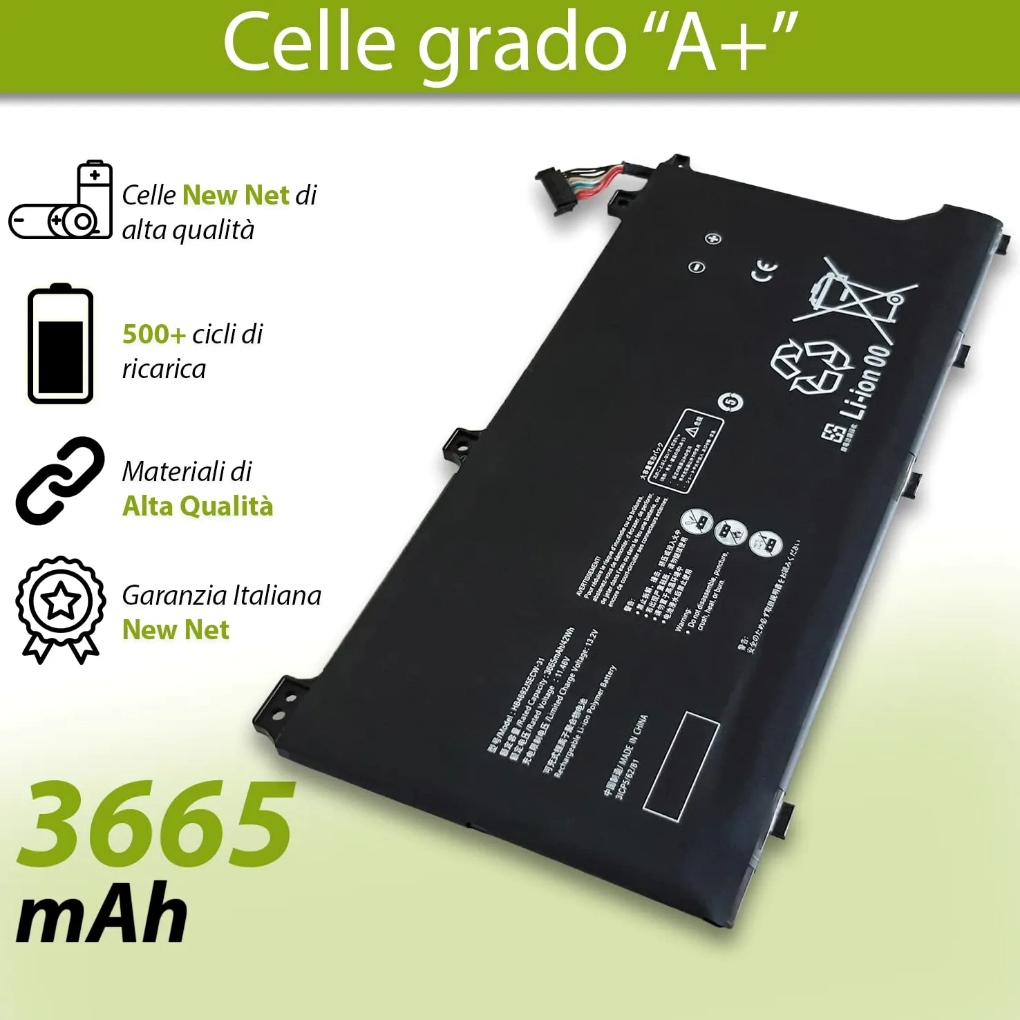 New Net Batteries - Batteria HB4692J5ECW-31 compatibile con HUAWEI 3ICP5/62/81 HB4692J5ECW31 HB4692J5ECW-31C HB692J5ECW-31 HB4692J5ECW31C [ 11.46 V - 42 Wh ]