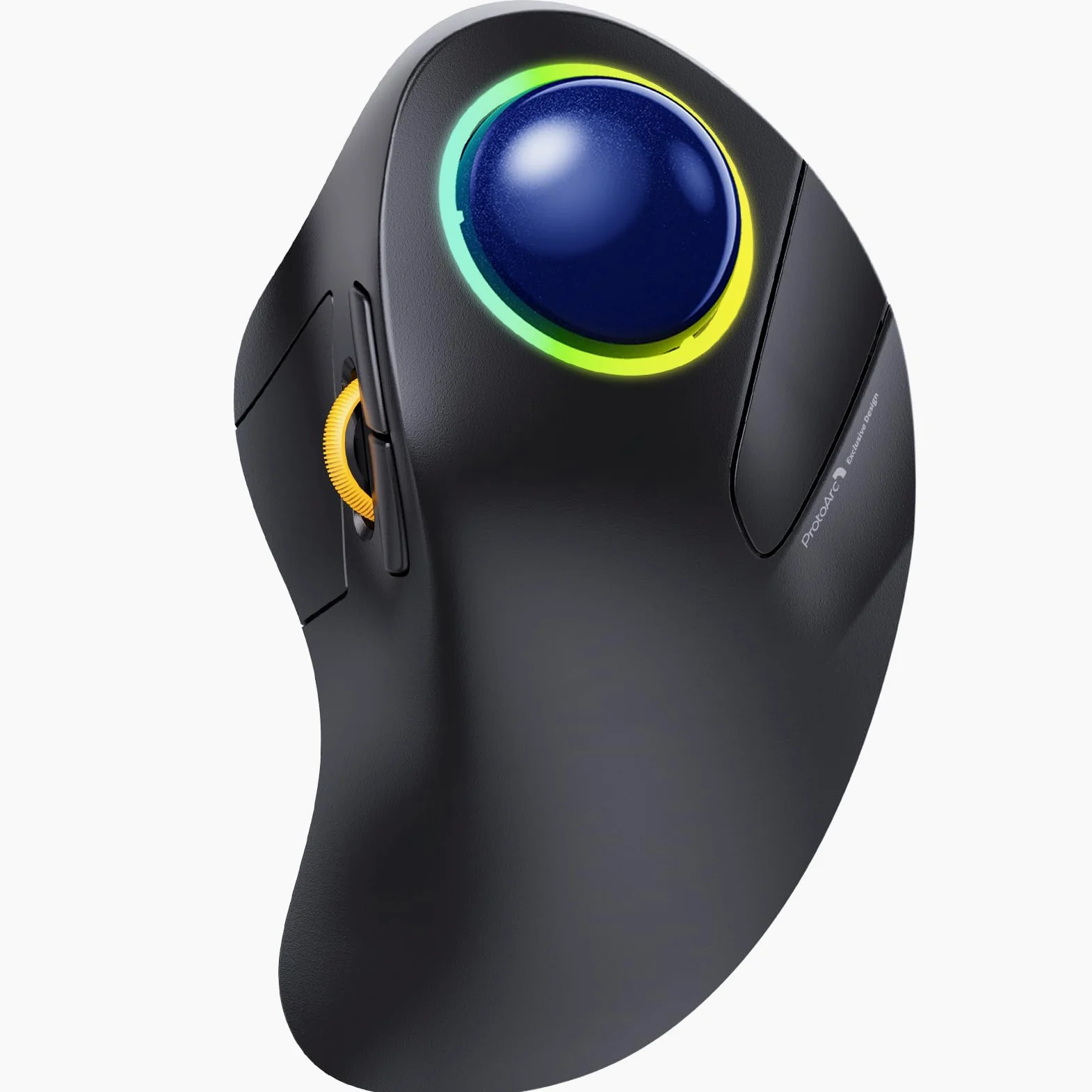 ProtoArc EM03 - Mouse trackball wireless Bluetooth, ergonomico, RGB con trackball, ricaricabile, per computer portatile, connessione a 3 dispositivi, compatibile con iPad, Mac, Windows- Palla Blu