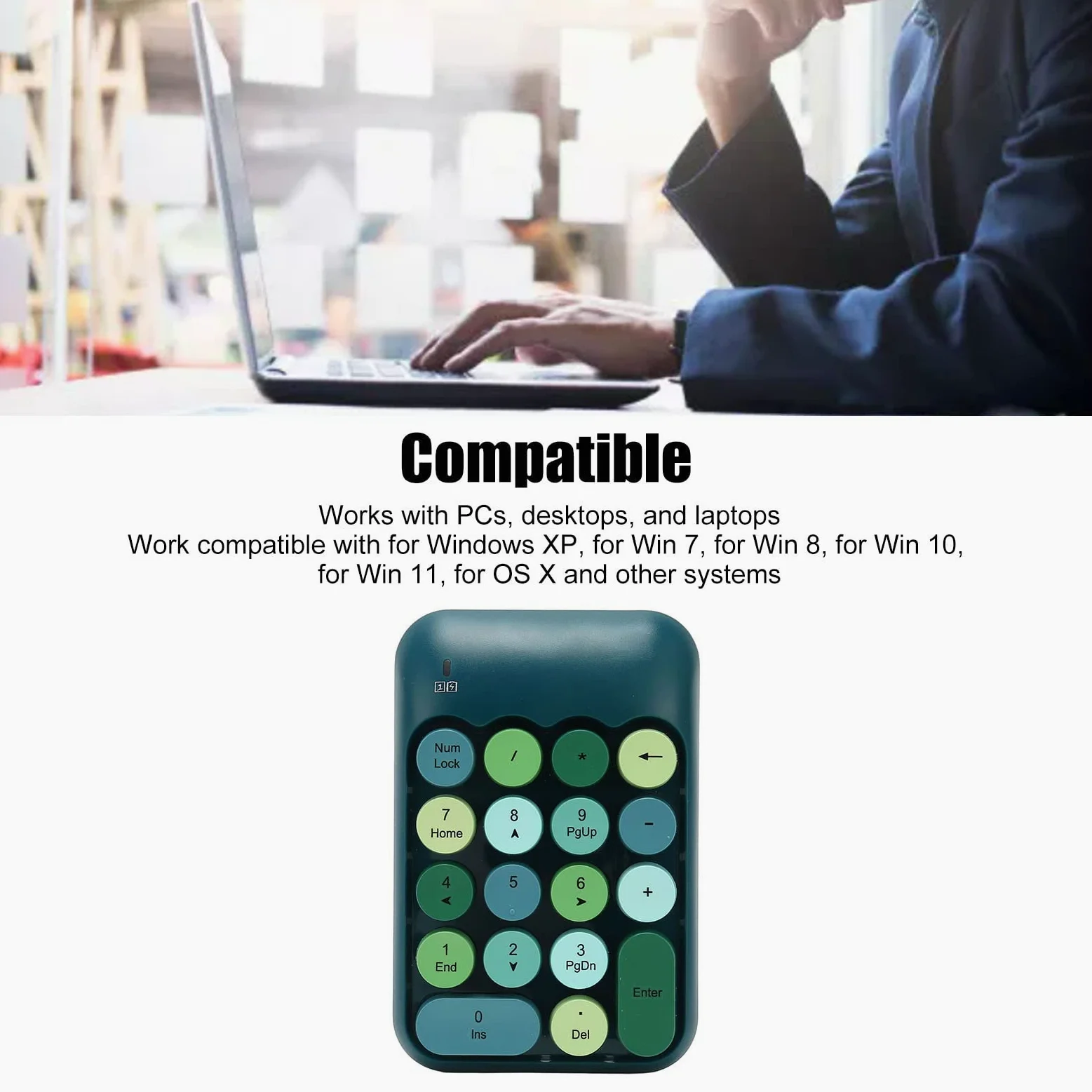 Tastierino Numerico USB, Tastierino Numerico Meccanico per Laptop, Tastierino Numerico per Macchina da Scrivere a Colori retrò a 18 Tasti per XP, per (Colore verde scuro)