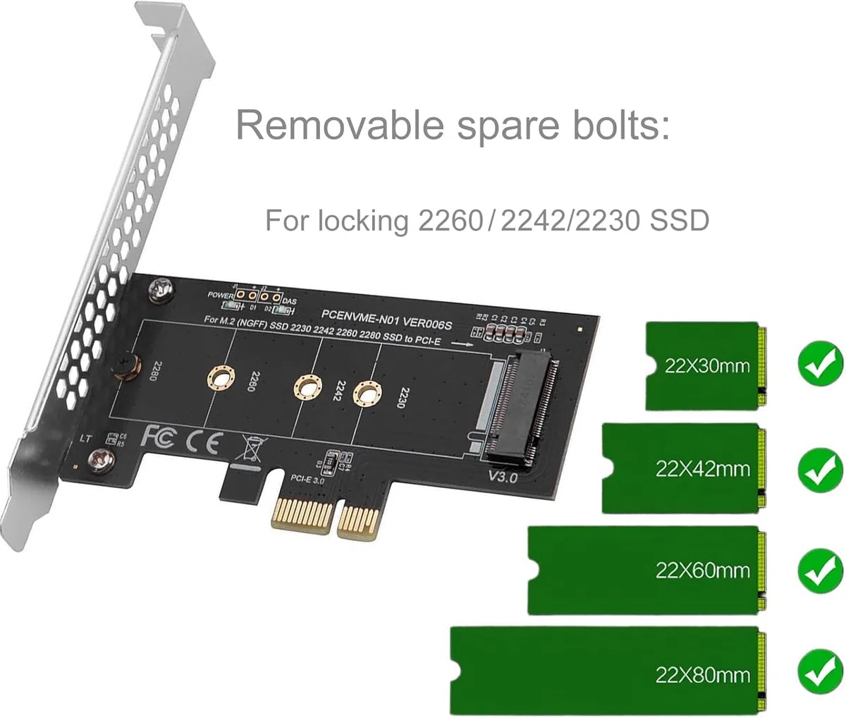 Scheda di Espansione M.2 NVME su PCIe 3.0 1X, Scheda Adattatore PCIe NVME M-Key SSD, Compatibile con formati 2280/2260/2242/2230