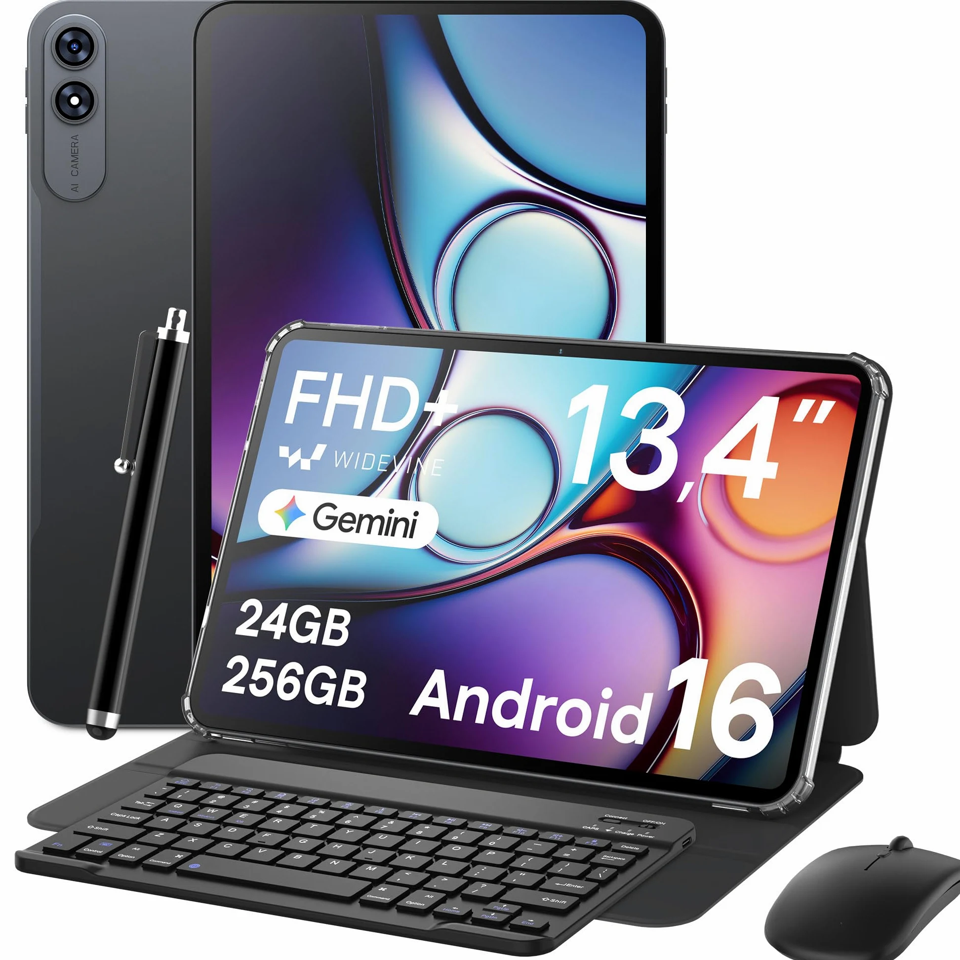 TABWEE Tablet 13,4 Pollici con Tastiera, Android 16, 24GB+256GB | Dallo studio allo smart working senza pause: 120Hz, mouse, penna e batteria da 10000mAh seguono ogni idea e progetto.