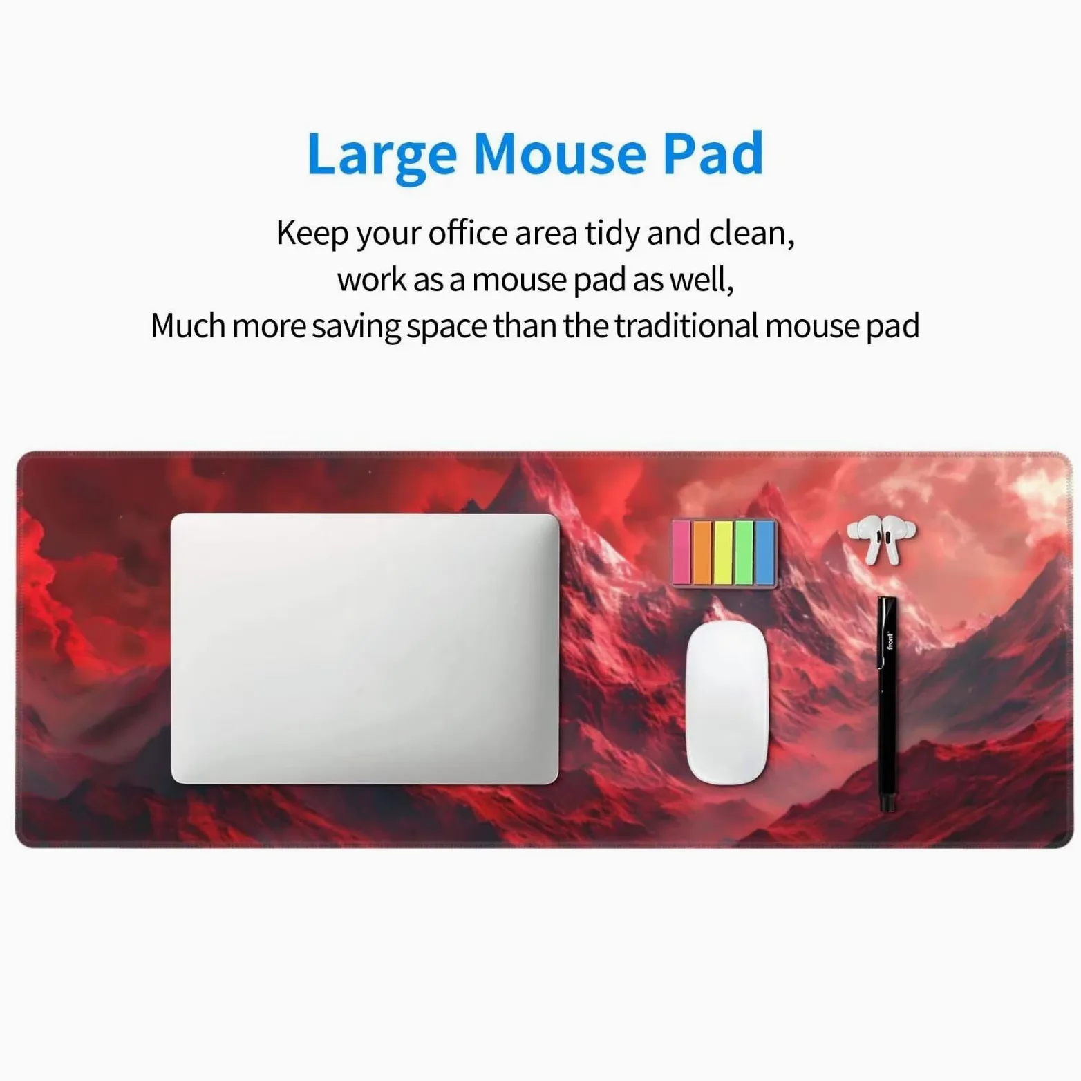 Tappetino Mouse, Tappetino Mouse Gaming Grande XXL 1500x800x3mm Tappetino Scrivania Mouse Pad, Base in Gomma Antiscivolo, Bordi Cuciti,Lavabile, Mousepad per Ufficio e Gaming (Le Montagne Rosse) R-302