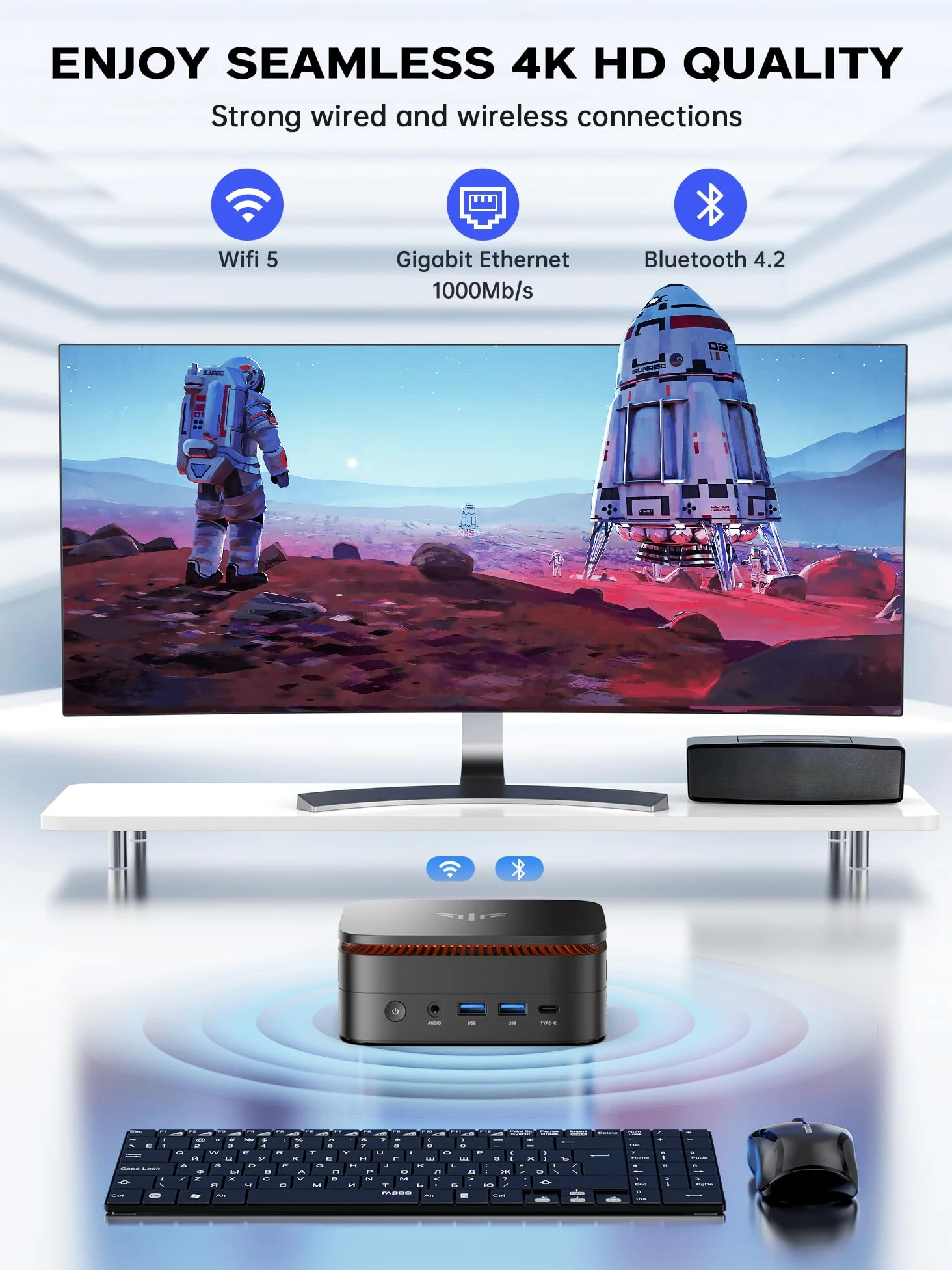 ACEMAGICIAN Mini PC 8GB DDR4 256 GB M.2 SSD, AMD Ryzen R2544(fino a 3,7 GHz) P1 W11 Pro Mini Computer, 4K UHD HDMI+DP+Type-C, WLAN, Bluetooth 4.2, Gigabit Ethernet Micro Desktop PC