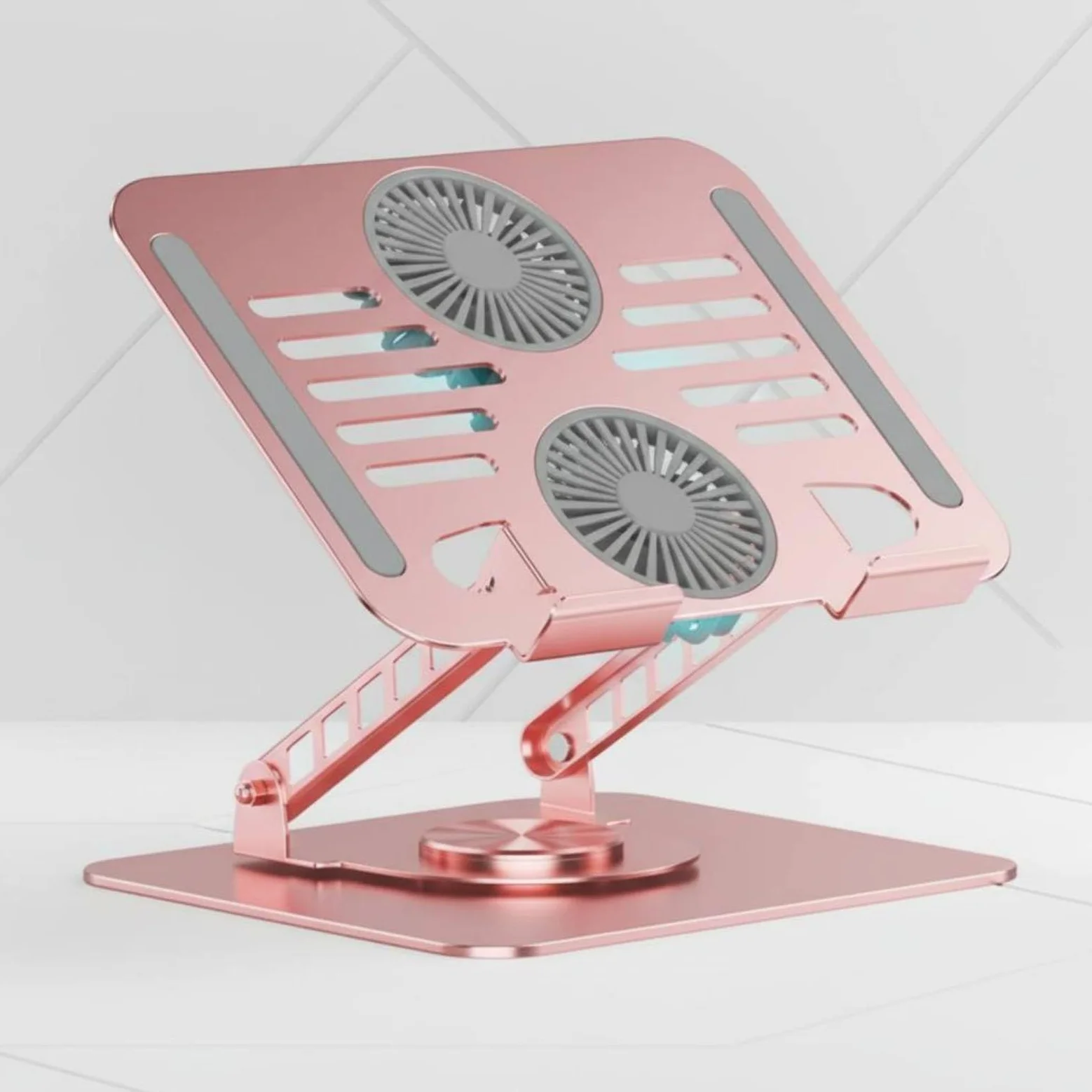 Supporto Laptop Raffreddamento Alluminio Struttura Doppio Braccio Ventilazione Base Rotante Portatile Pieghevole Antiscivolo per Lavoro, Argento, Argento, 17 Pollici