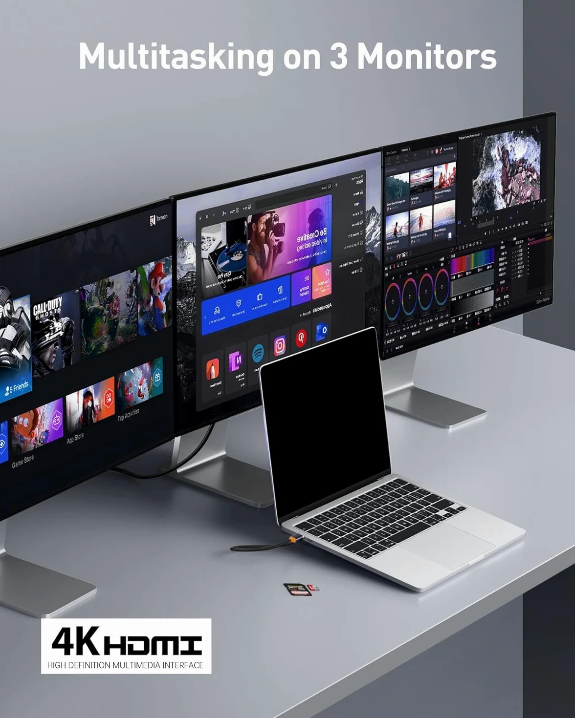 Baseus Docking station per computer portatile, 4K Multitasking Docking Station con 2 HDMI+DP, PD, 3 USB-A, RJ45, Audio, lettore di schede TF/SD, hub USB compatibile per MacBook/Dell/HP/Surface/Lenovo