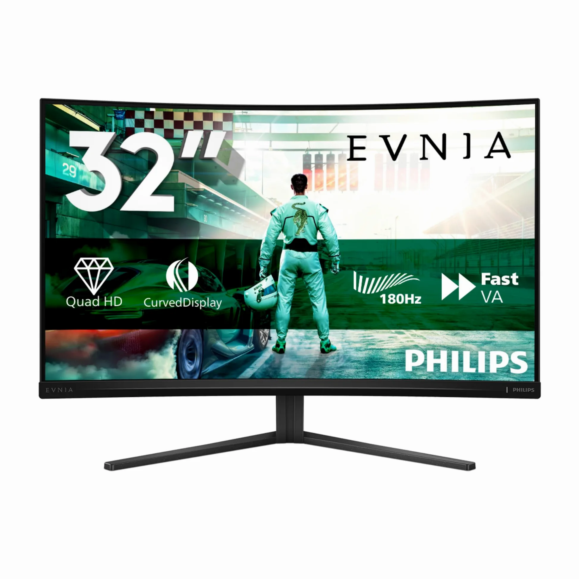 Philips Gaming Monitor 32M2C3500L 31.5 pollici, Curvo, 2560x1440, WQHD, 180Hz, Fast VA Panel, 0.5ms MPRT, , (HDMI2x 2.0 DP 1x 1.4) Adaptive Sync, HDR10, FreeSync, Grigio Scuro