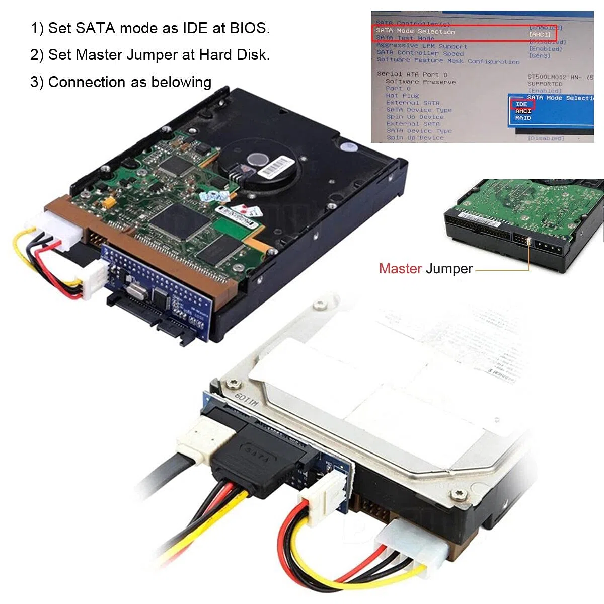 Cablecc - Adattatore convertitore PCBA per dischi fissi da IDE/PATA 40 pin a SATA femmina, per computer desktop e dischi rigidi da 3,5”