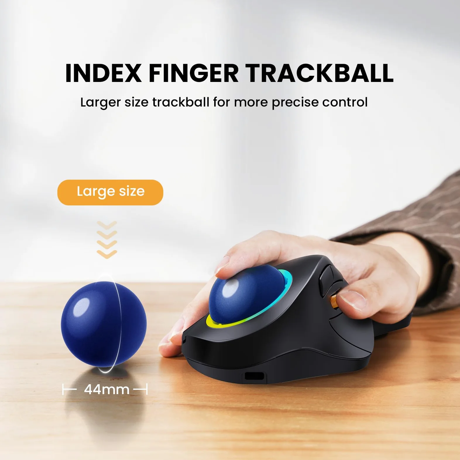 ProtoArc EM03 - Mouse trackball wireless Bluetooth, ergonomico, RGB con trackball, ricaricabile, per computer portatile, connessione a 3 dispositivi, compatibile con iPad, Mac, Windows- Palla Blu