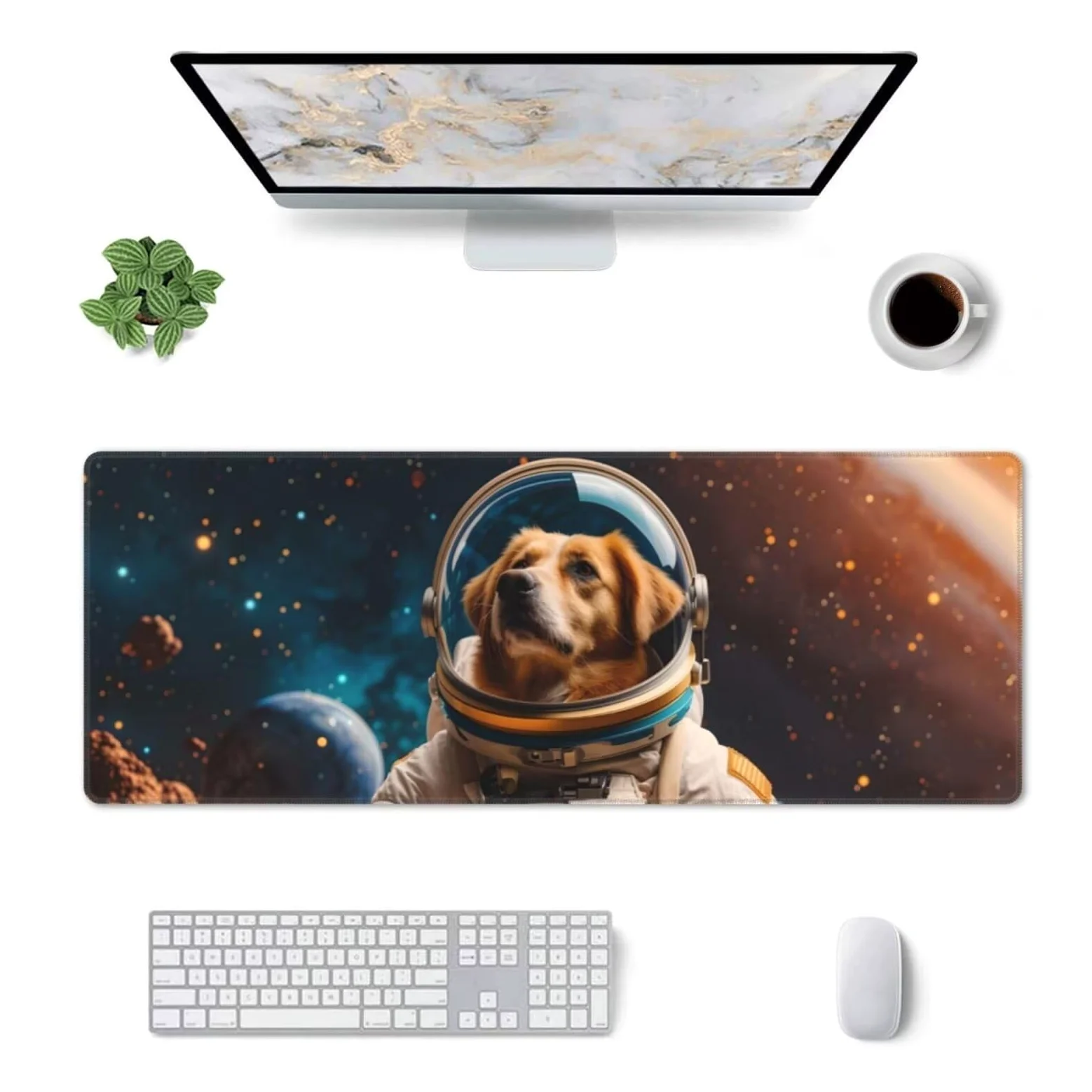Tappetino Mouse, Tappetino Mouse Gaming Grande XXL 1500x800x3mm Tappetino Scrivania Mouse Pad, Base in Gomma Antiscivolo, Bordi Cuciti,Lavabile, Mousepad per Ufficio e Gaming (Space Dog) R-736