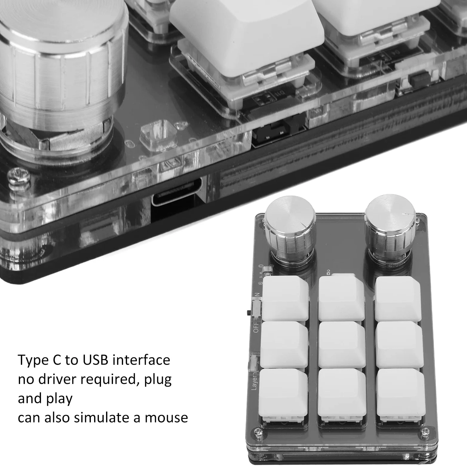 Septpenta Tastiera Meccanica Macro con Una Sola Mano, Tasti di Scelta Rapida Programmabili Wireless, Interruttore Blu a 9 Tasti con Manopola, Interfaccia da Tipo C a USB per Musica di Gioco