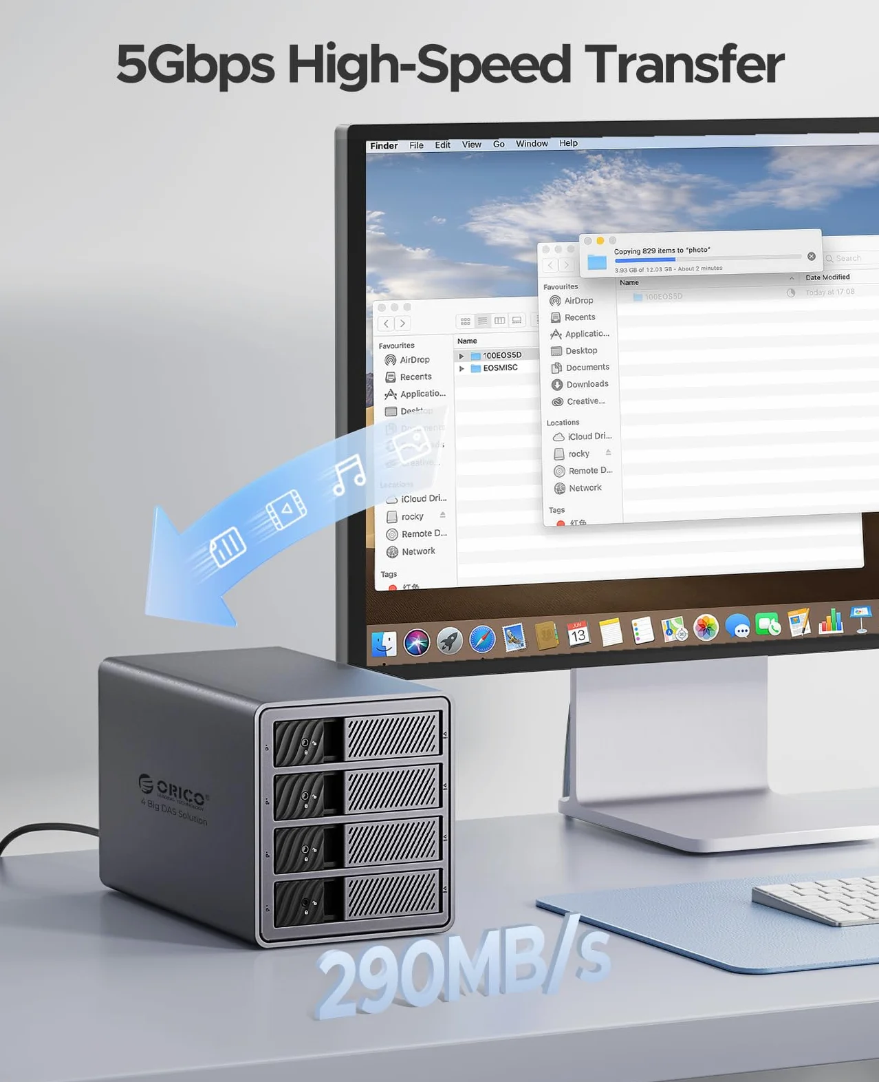 ORICO Docking Station per Disco Rigido Alluminio da 3,5 Pollici SATA a USB 3.0, 4 Slot per SSD/HDD, con Alimentatore e Ventola, Supporta RAID 0/1/5/10 (9848RU3)