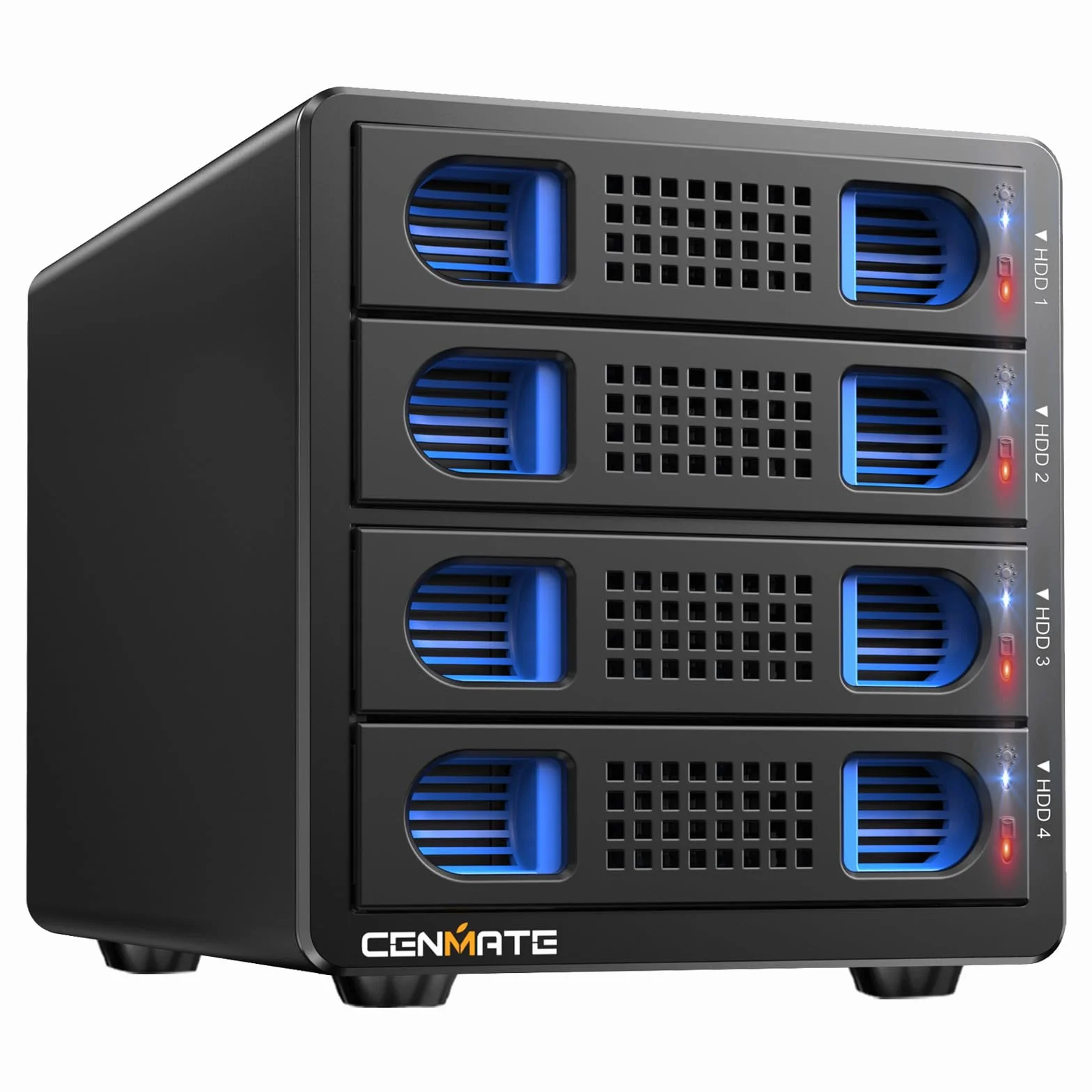 Case Hard Disk, CENMATE 10Gbps Case HDD 4 Bay Alluminio con Ventola per HDD/SSD SATA da 2,5/3,5, USB A/C 3.2, Supporto Sostituzione a Caldo, Senza Attrezzi, DAS (NO RAID/NAS)