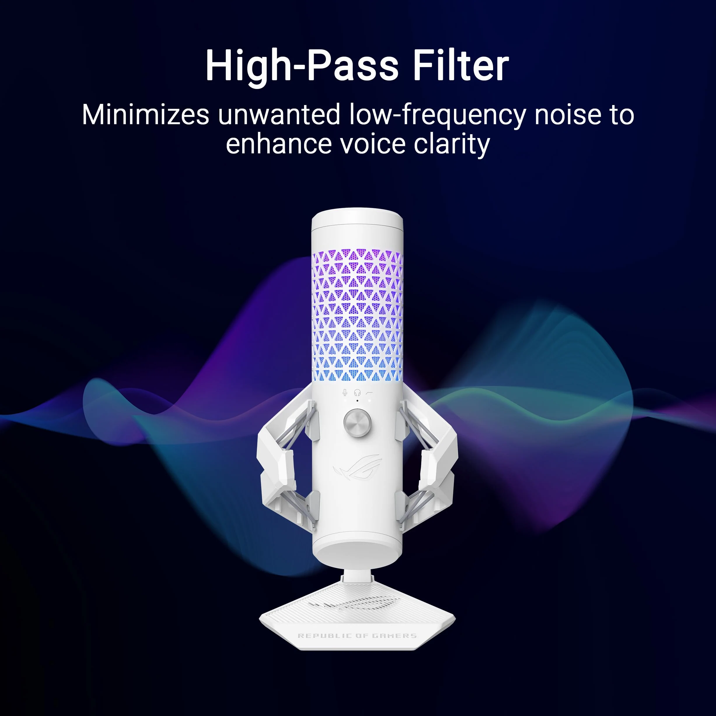 ASUS ROG Carnyx RGB Microfono USB a condensatore da 25mm Gaming, Streaming, Podcast, 192kHz/24-bit, Cardioide, Filtro passa-alto/pop integrato, Disattivazione Audio One-touch, Aura Sync RGB, Bianco