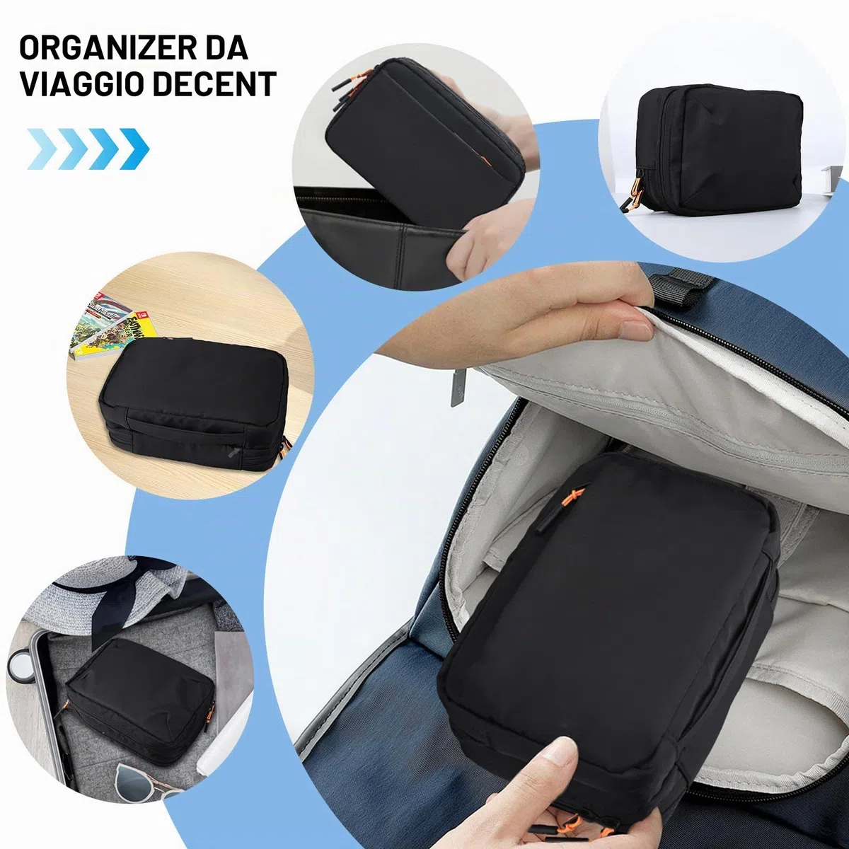 Teskyer Borsa Organizer Cavi - Portatile, Grande Capacità, Impermeabile, Borsa per gadget da viaggio, Accessori da viaggio, 25 x 17 x 8 cm, Nero