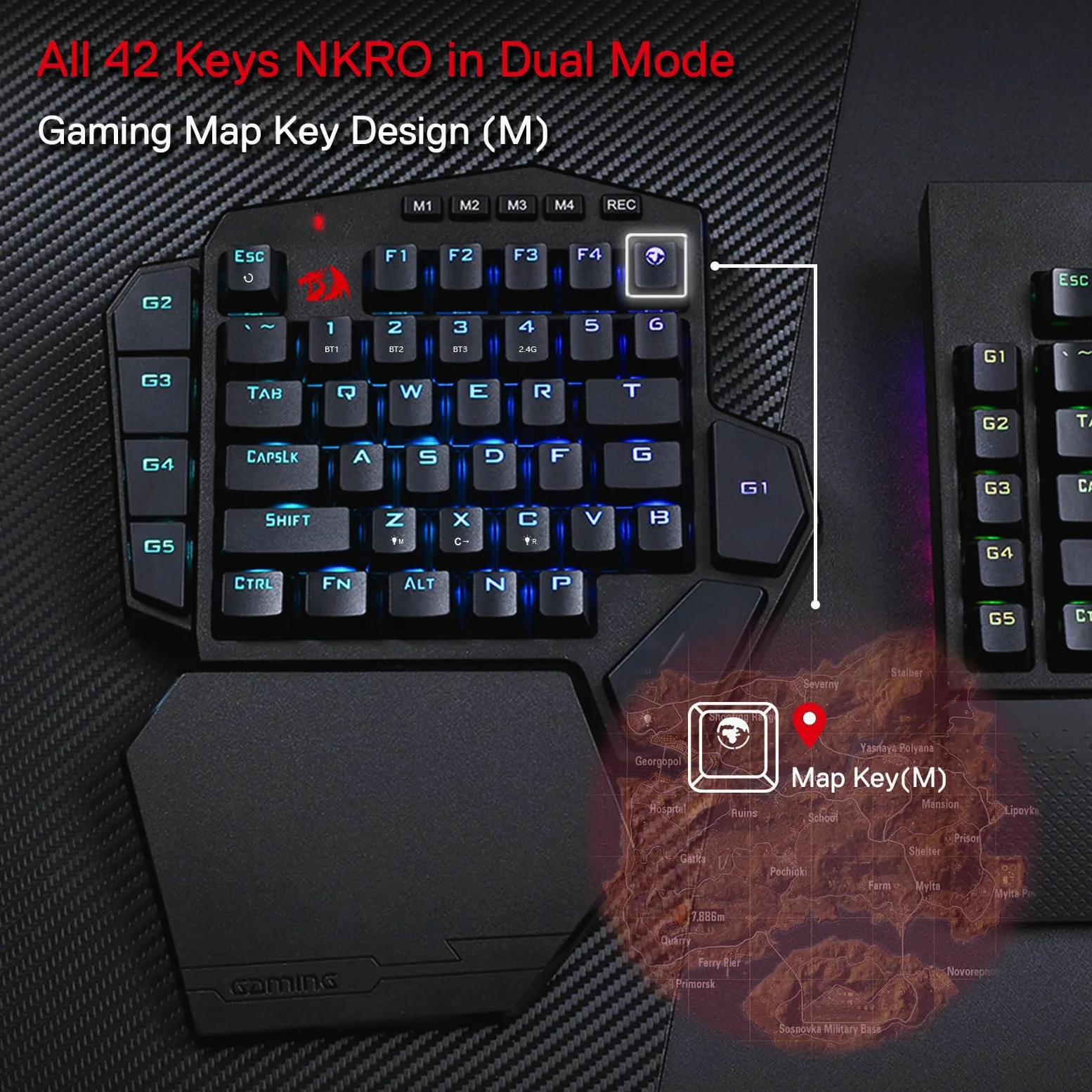 Redragon K585 DITI Tastiera Meccanica Una Mano Wireless 2.4G | tastiera meccanica una mano wireless 2.4G RGB 40% 7 tasti macro poggiapolsi rimovibile batteria 3000mAh interruttore blu