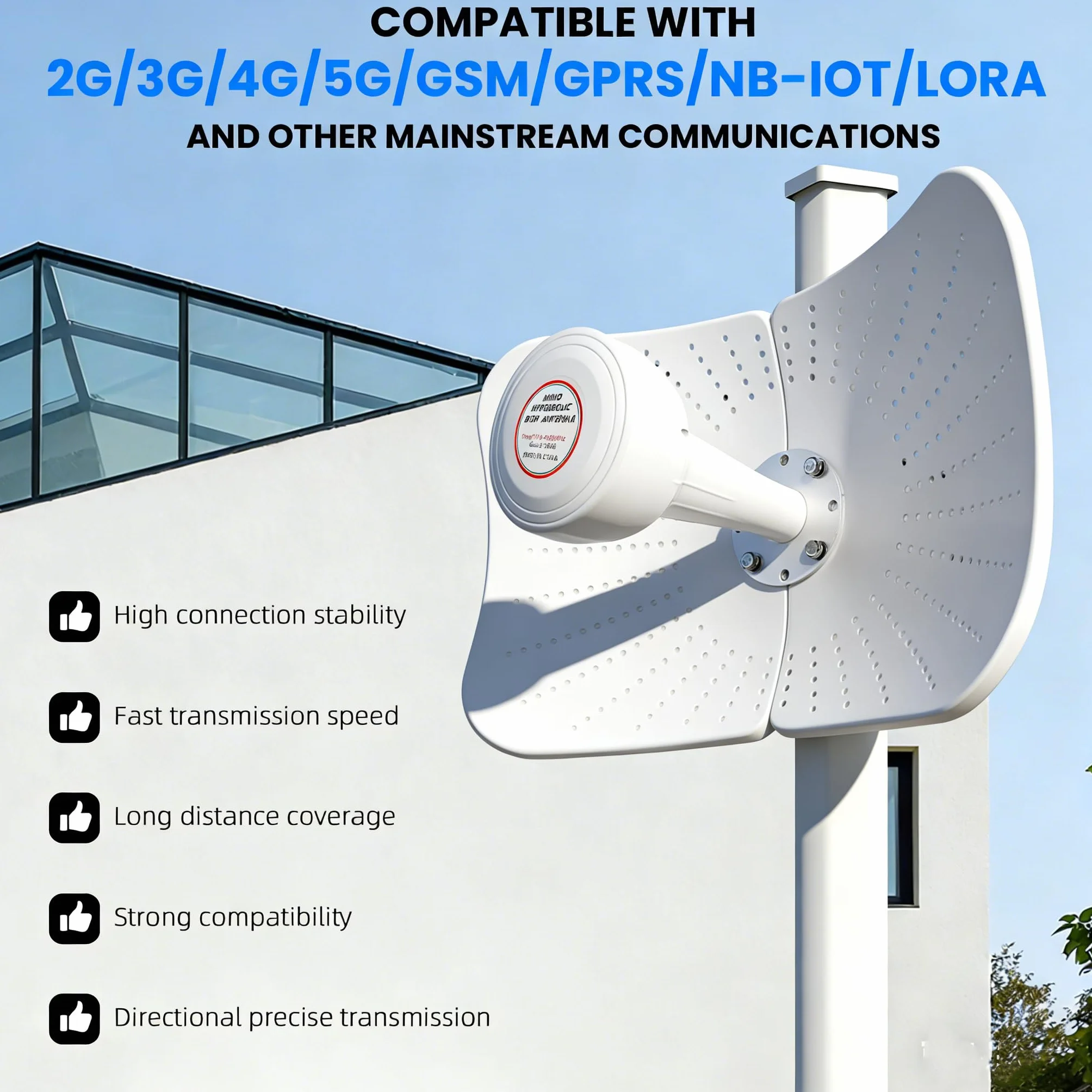 Antenna 4G LTE 5G per esterno, antenna direzionale MIMO | 600-6000 MHz | fino a 22 dB | 2 x 10 m, rinforzo compatibile router esterno 2 x TS9