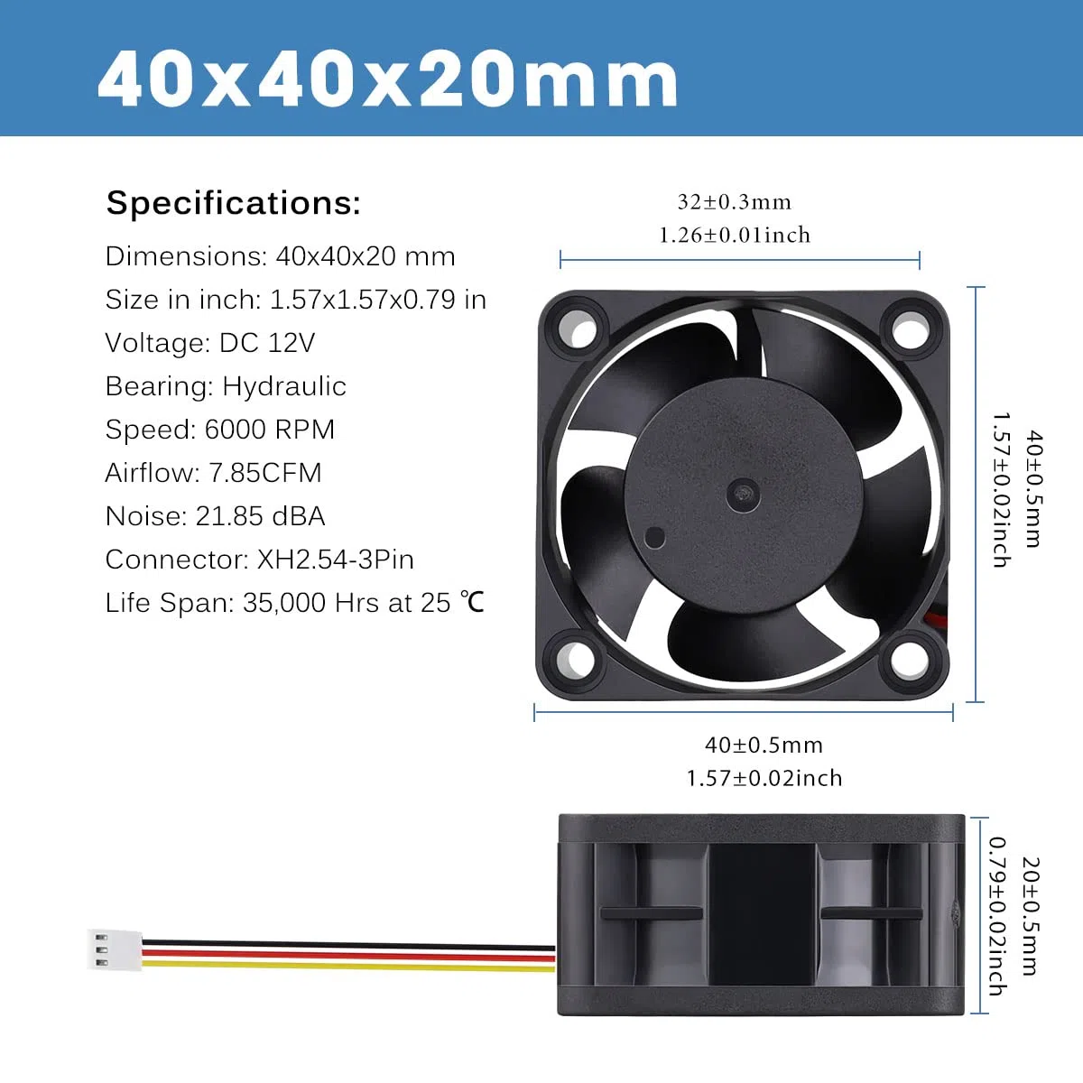 DC 12V 40mm x 20mm Ventola di raffreddamento 3-Pin Brushless Fan Cooler Mini dissipatore di calore
