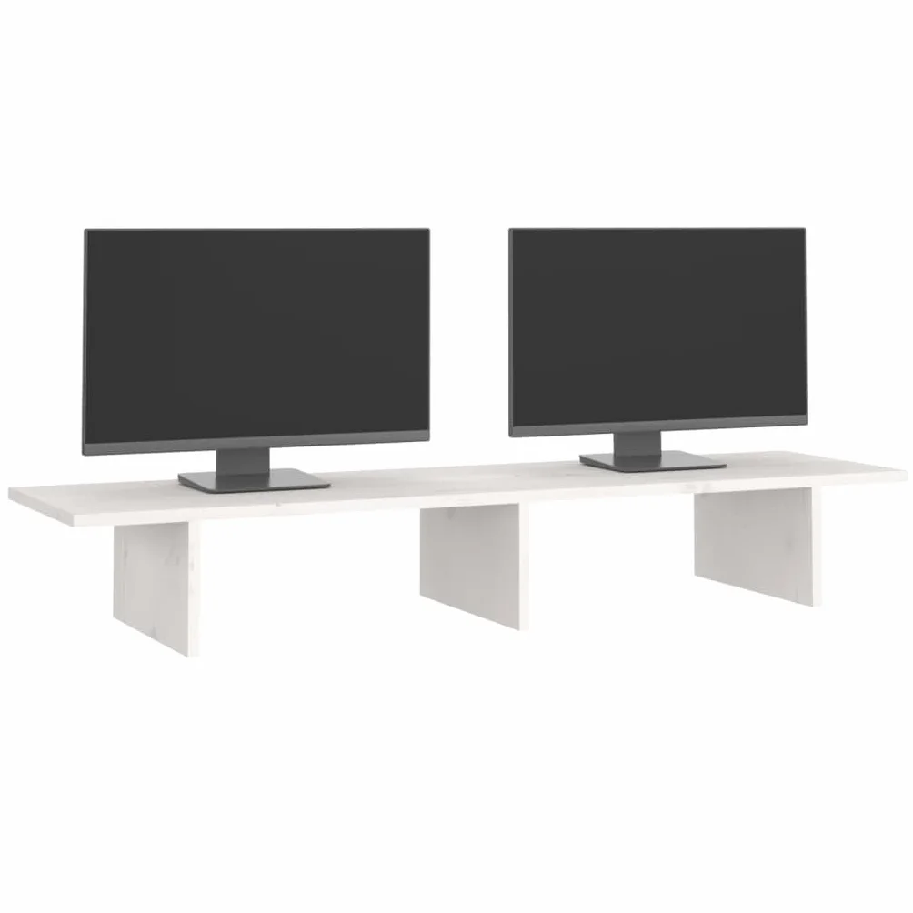 Supporto per monitor bianco 100 x 27 x 15 cm in legno di pino solido elevatore per monitor, supporto per monitor per scrivania e camera da letto A2