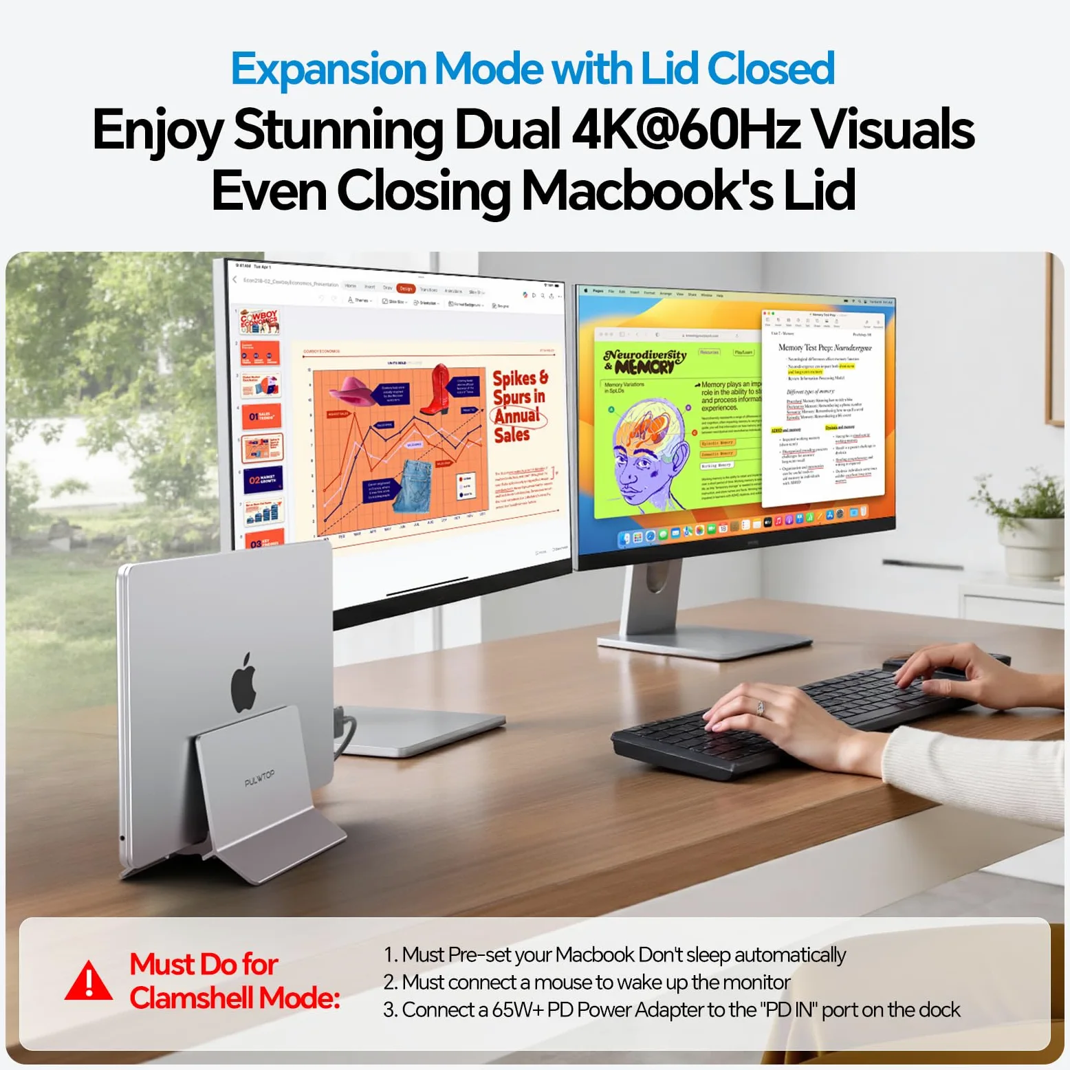 MacBook Docking Station Dual Monitor, Docking Station USB C per laptop con 2 HDMI 4K@60Hz, USB A/C 10Gbps, PD, Ethernet, M.2 SSD Case, Vertical Dock Stand SD/TF per MacBook Pro Air M3 M4 M5