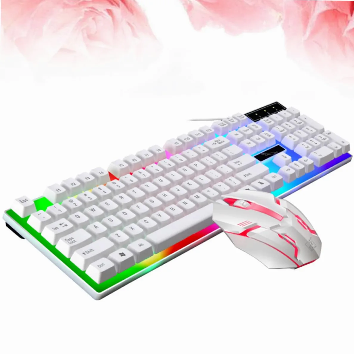 Gadpiparty Set Tastiera Bianca Mouse Cablato Accessori Gaming Retroilluminazione LED Colorata Ergonomica e Design Tasti Galleggianti per PC da Gioco