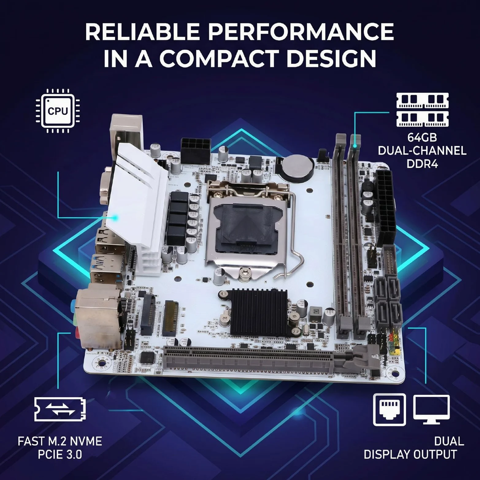 Annadue Scheda Madre H510 ITX, LGA1200 DDR4 64 GB M.2 NVMe PCIe 3.0 X4 | PCB Compatto da 170x170 Mm, DDR4 a Doppio Canale 3200 MHz, Slot PCIe 4.0 X16, Porte VGA e HDMI, per PC Desktop e Build SFF
