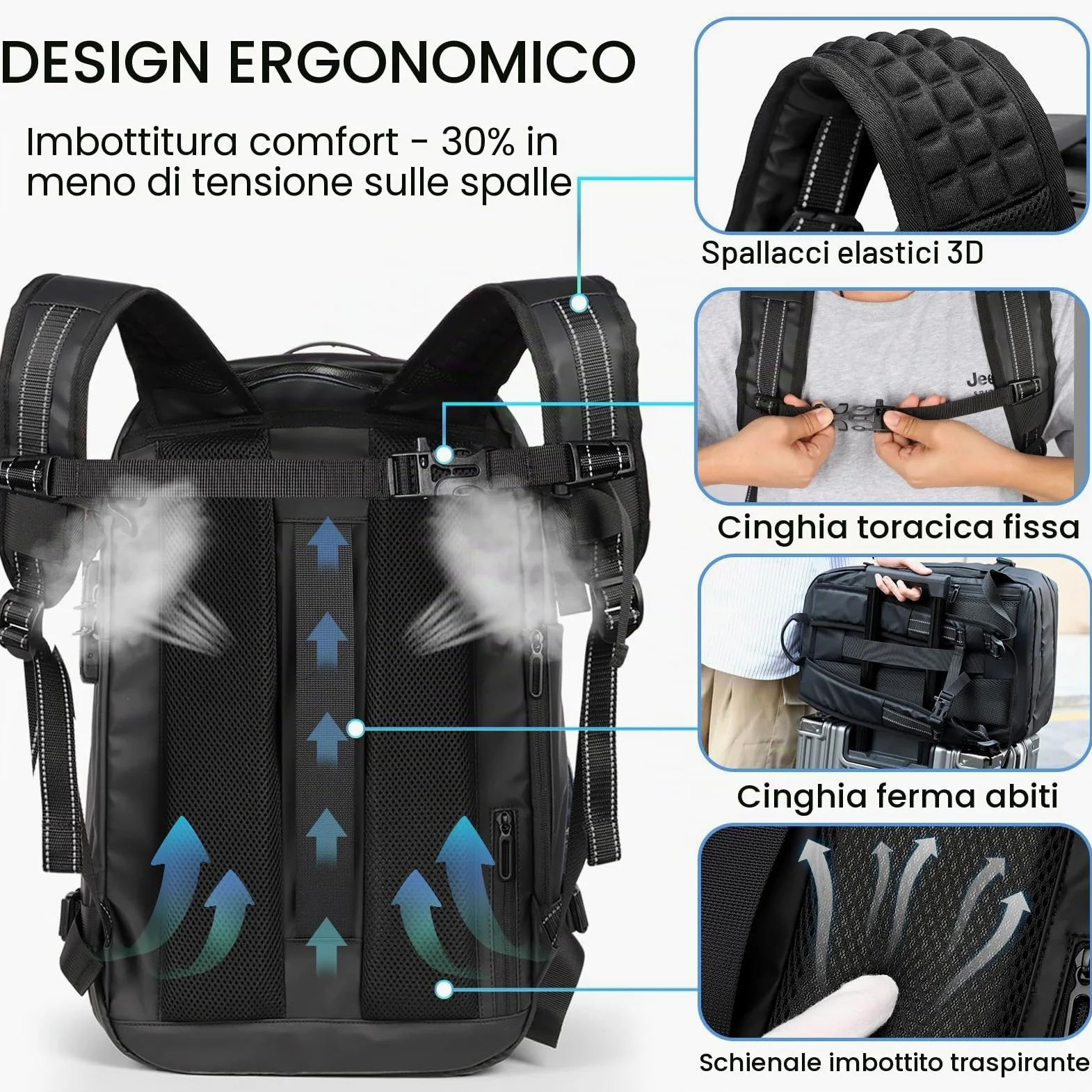 H.yeed Travel Backpack, Expandable 30L-60L Vacuum Backpack with USB&Type-C Charging Port and Pump, Waterproof Lightweight Business Rucksack, Wet Dry Separation, Fits 17.3 Inch Laptop