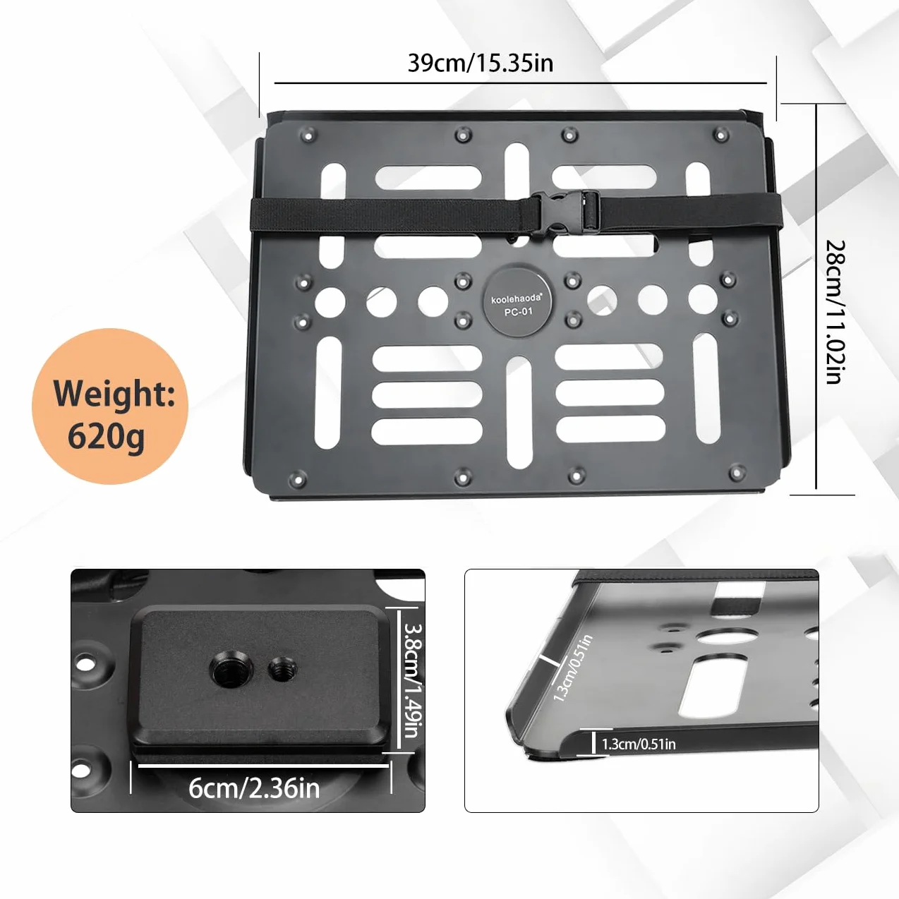 koolehaoda Vassoio per Supporto Laptop Notebook Proiettore,con Vite da 1/4 '' a 3/8 '' e Compatibile con Arca Swiss Ball Head Treppiede, Massima Capacità di Carico 10 kg