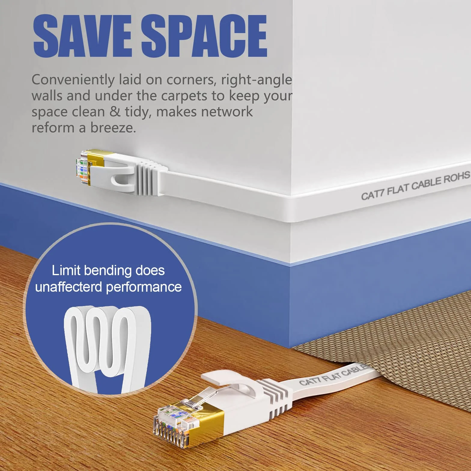 Cavo Ethernet 10 metri Cat 7, Alta Velocità Cavo LAN Piatto Cavo di Rete Schermato S/FTP, Cavo Internet Bianco 10Gbps 600MHz, Gigabit Cavo RJ45 10m Cat 7 per Router Switch Modem Xbox PC (10 Clips)