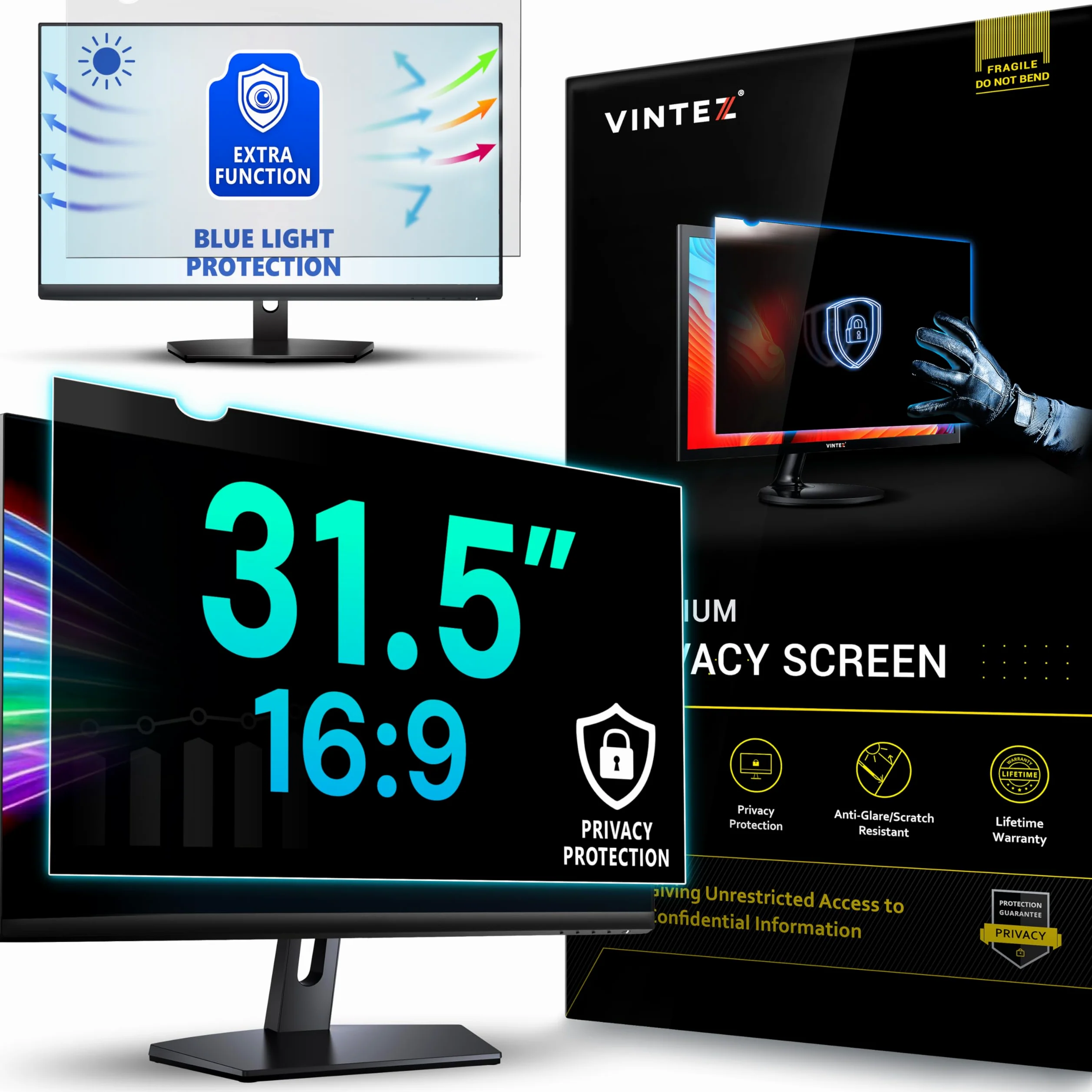 VINTEZ Schermo privacy da 31,5 pollici 16:0.9 per monitor e laptop - Pellicola protettiva antiriflesso per la luce blu Filtro per gli occhi - Schermo del computer Privacy Shield [1 confezione]