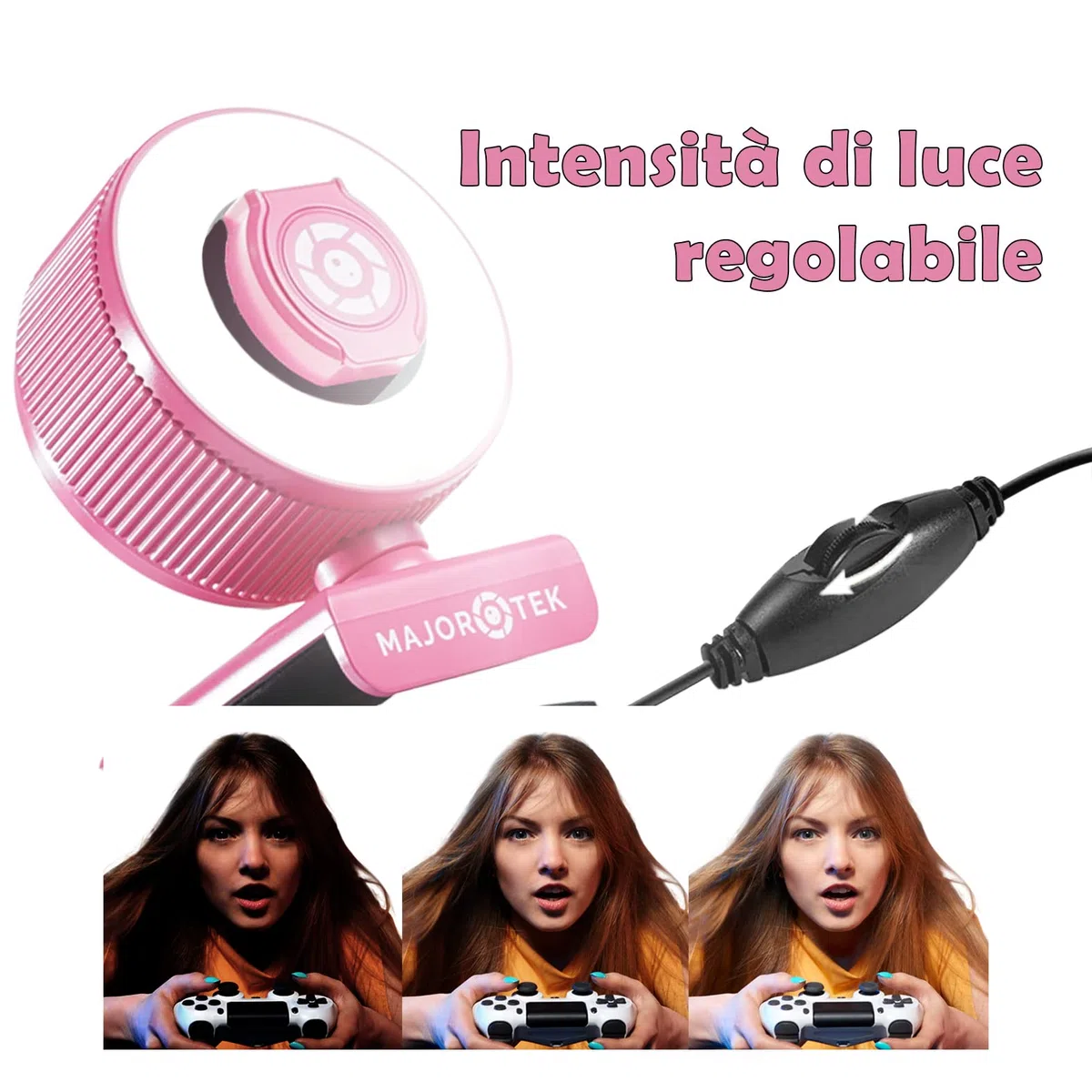 Web cam 2K Ultra Risoluzione Funny Webcam Pink Certificazione CE e ROHS Luce Led Regolabile Ad Anello Privacy Cover Treppiede Webcam Pc con Microfono