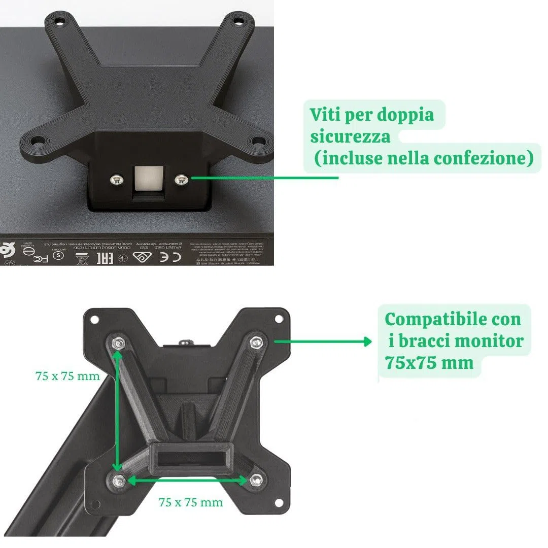 Adattatore VESA compatibile con monitor HP22F, 22ER, 22ES, 22EB, 22EA – 23ER, 23F, 23ES, 23EB, 23EA – 24F, 24ER, 24ES, 24EB, 24EA – 25F, 25ER, 25ES, 25EB, 25EA – 27F, 27ER, 27ES, 27ES, 27ES
